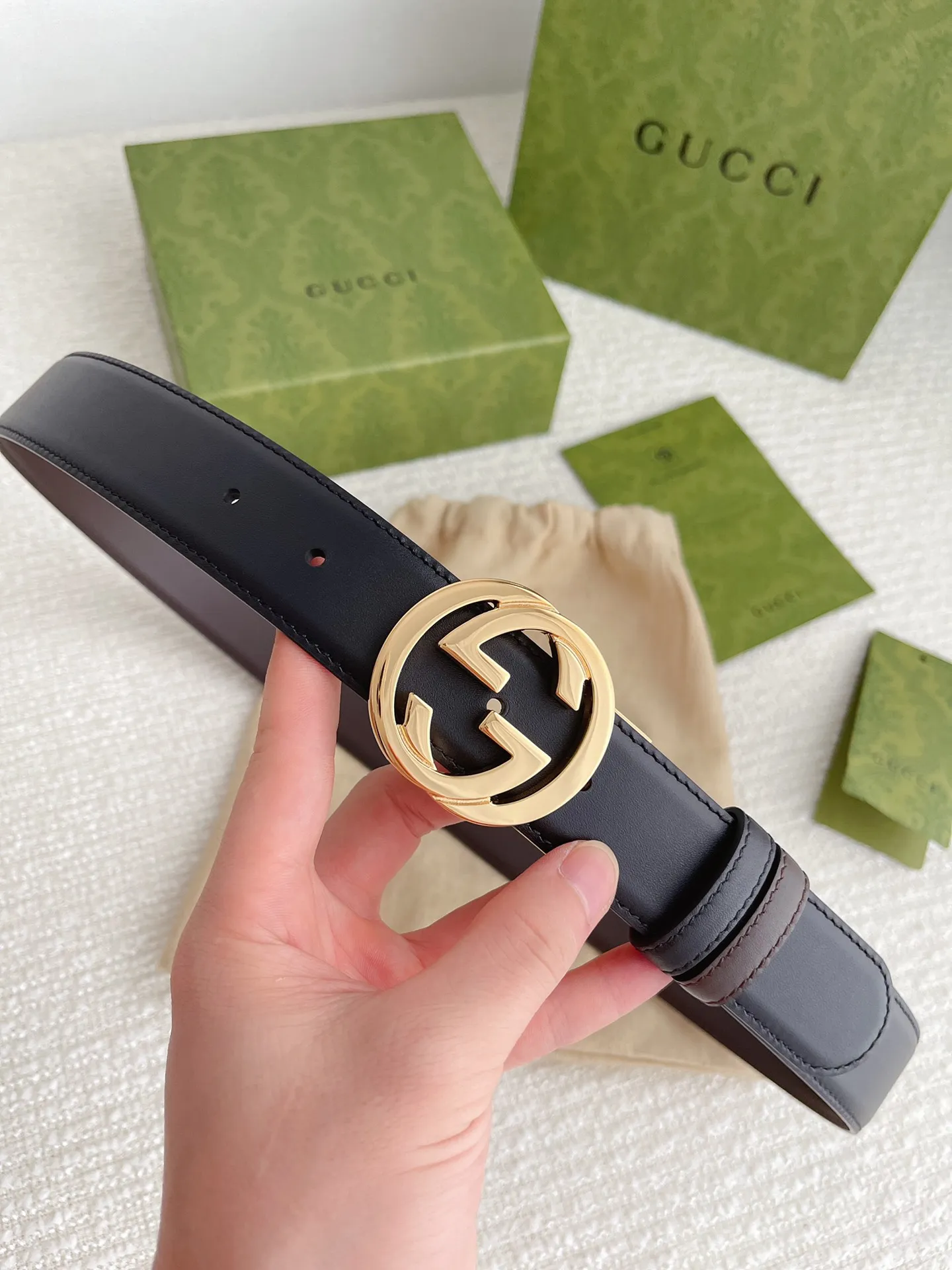 Gucci 新作3.5cm ベルト ブラックコーヒー 2WAY - 画像 (3)