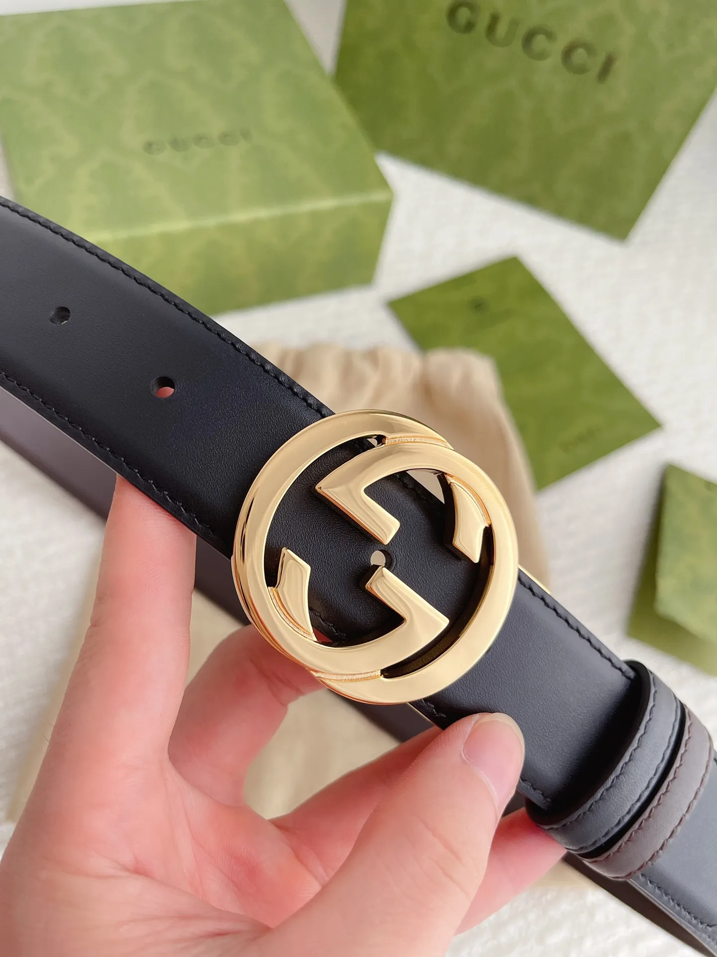 Gucci 新作3.5cm ベルト ブラックコーヒー 2WAY - 画像 (4)