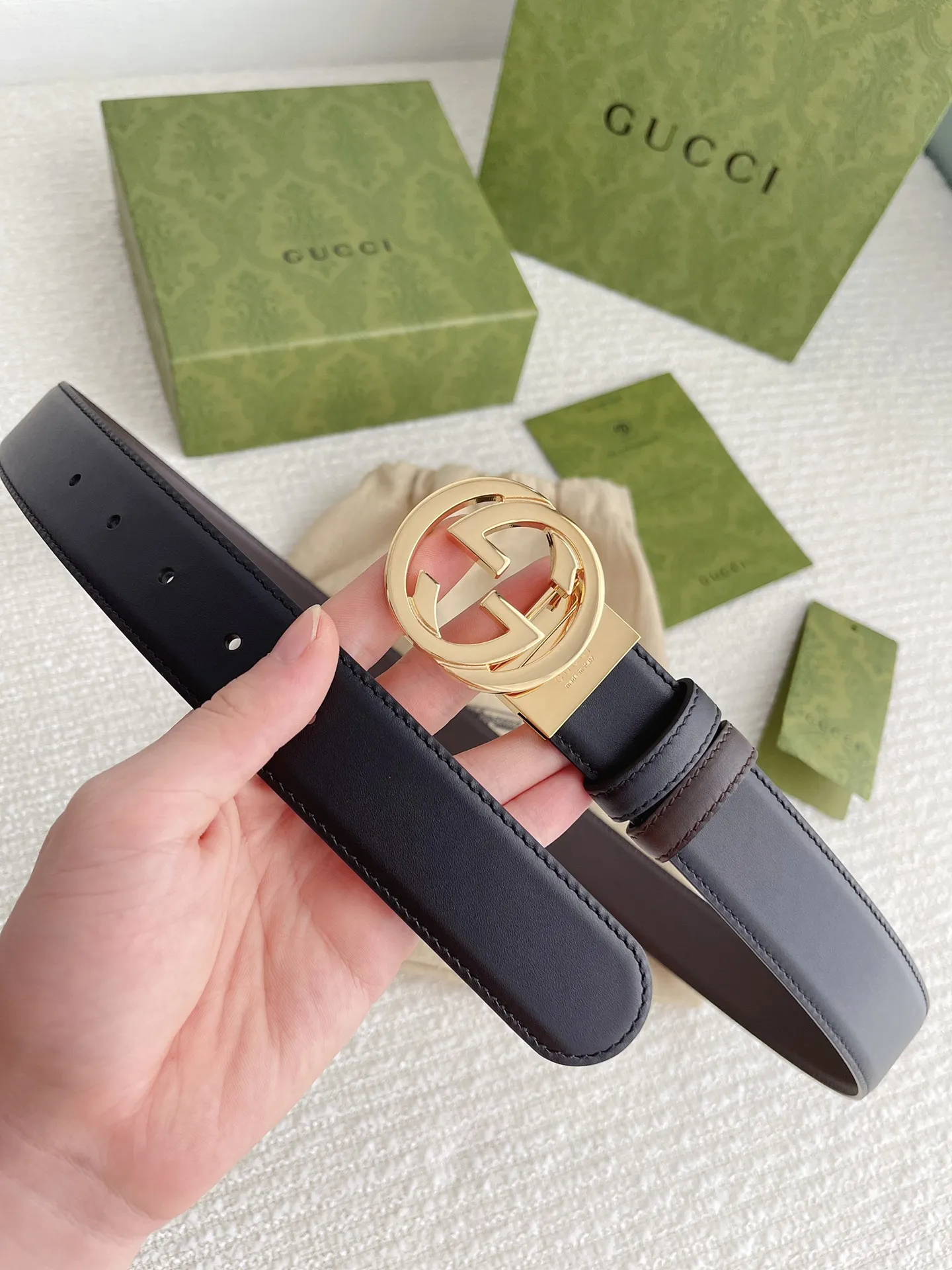 Gucci 新作3.5cm ベルト ブラックコーヒー 2WAY - 画像 (5)