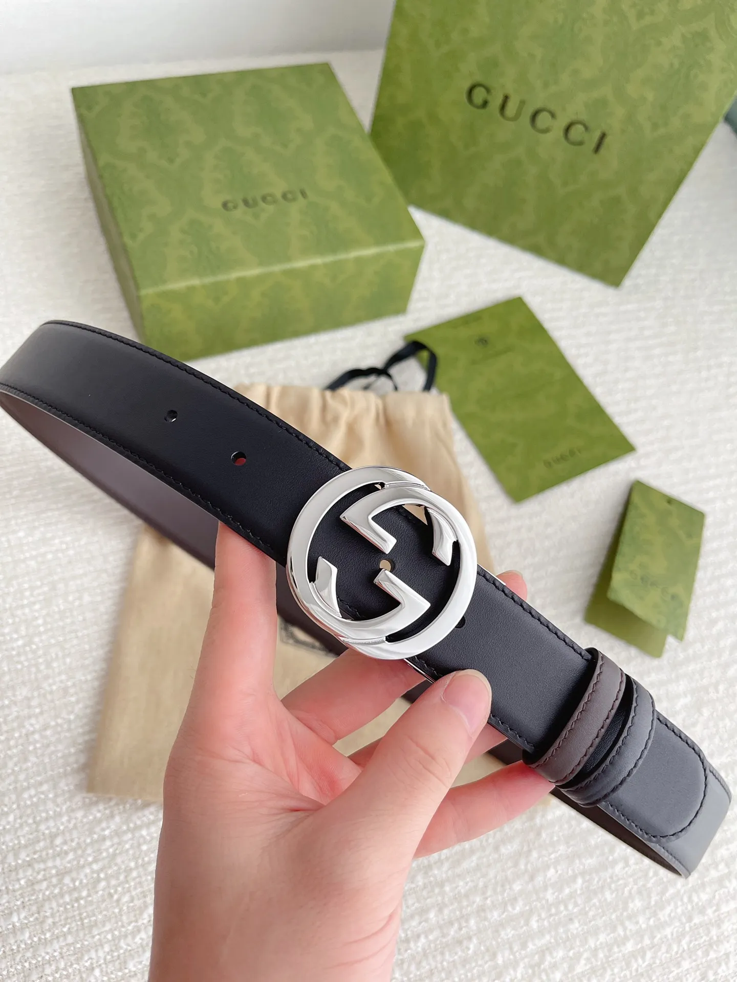 Gucci 新作3.5cm ベルト ブラックコーヒー 2WAY - 画像 (3)