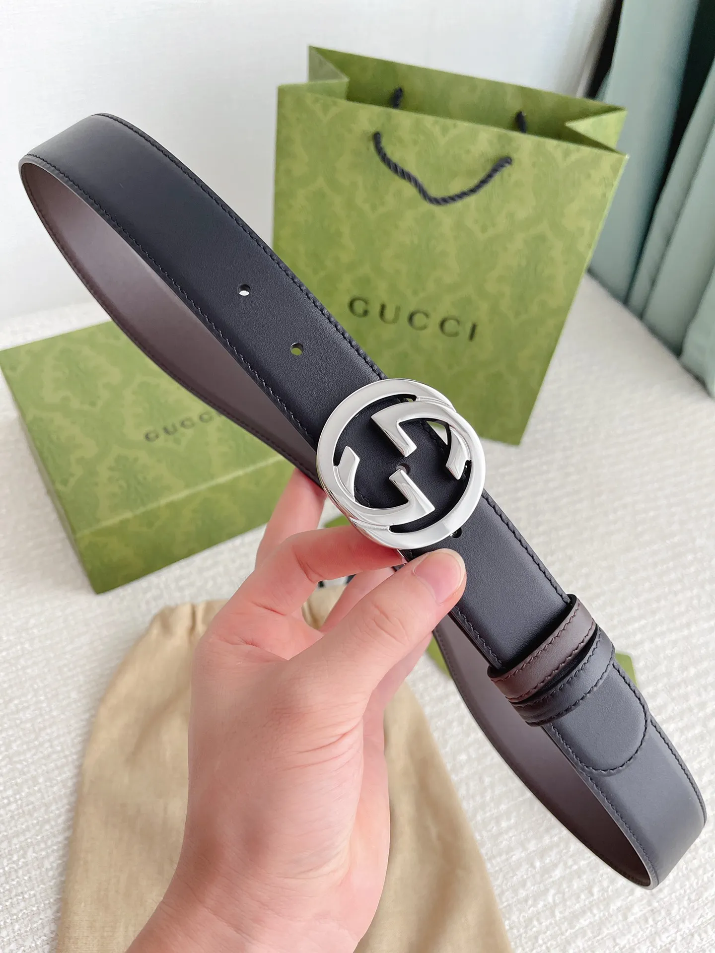 Gucci 新作3.5cm ベルト ブラックコーヒー 2WAY - 画像 (9)