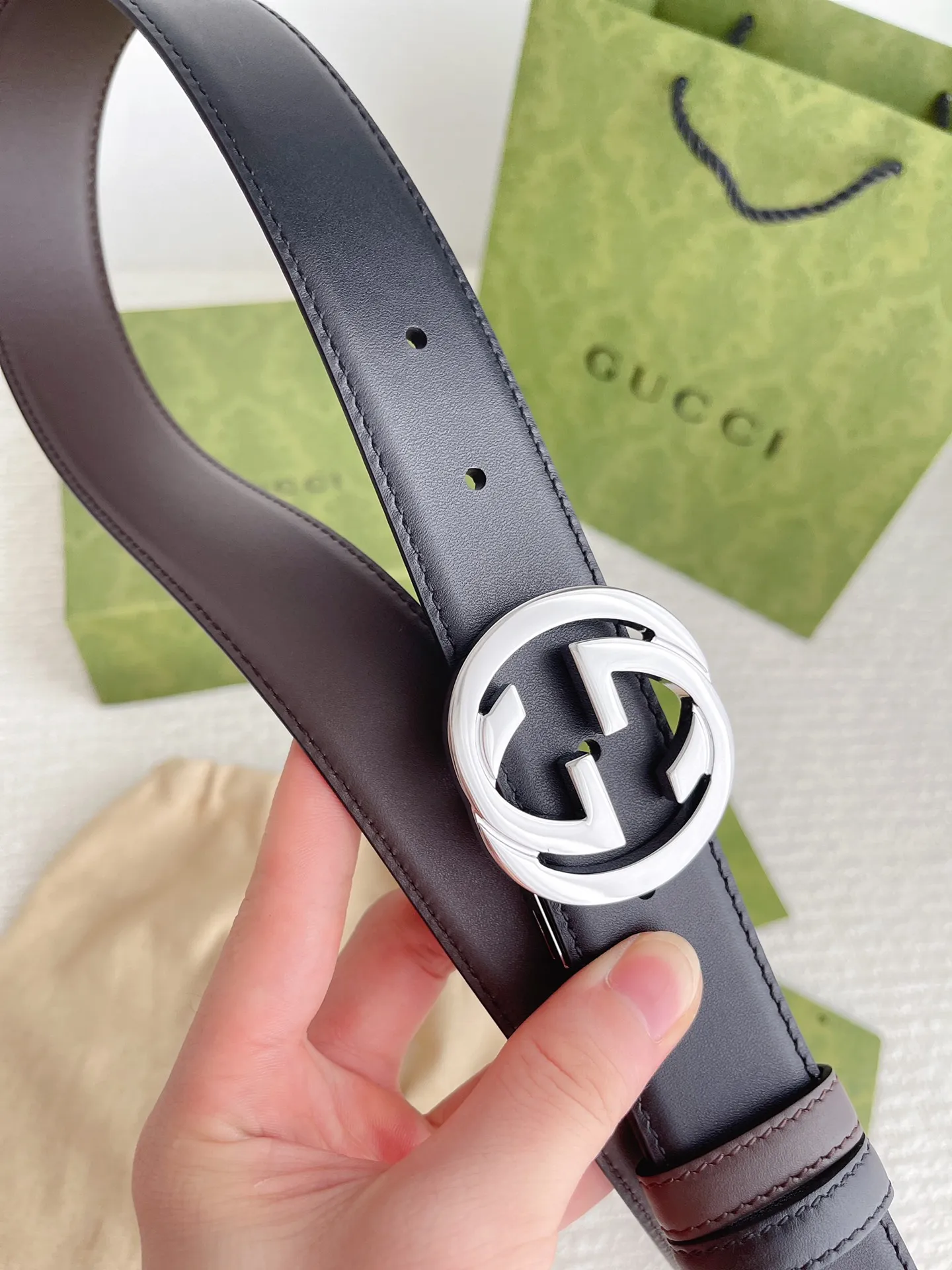 Gucci 新作3.5cm ベルト ブラックコーヒー 2WAY - 画像 (10)