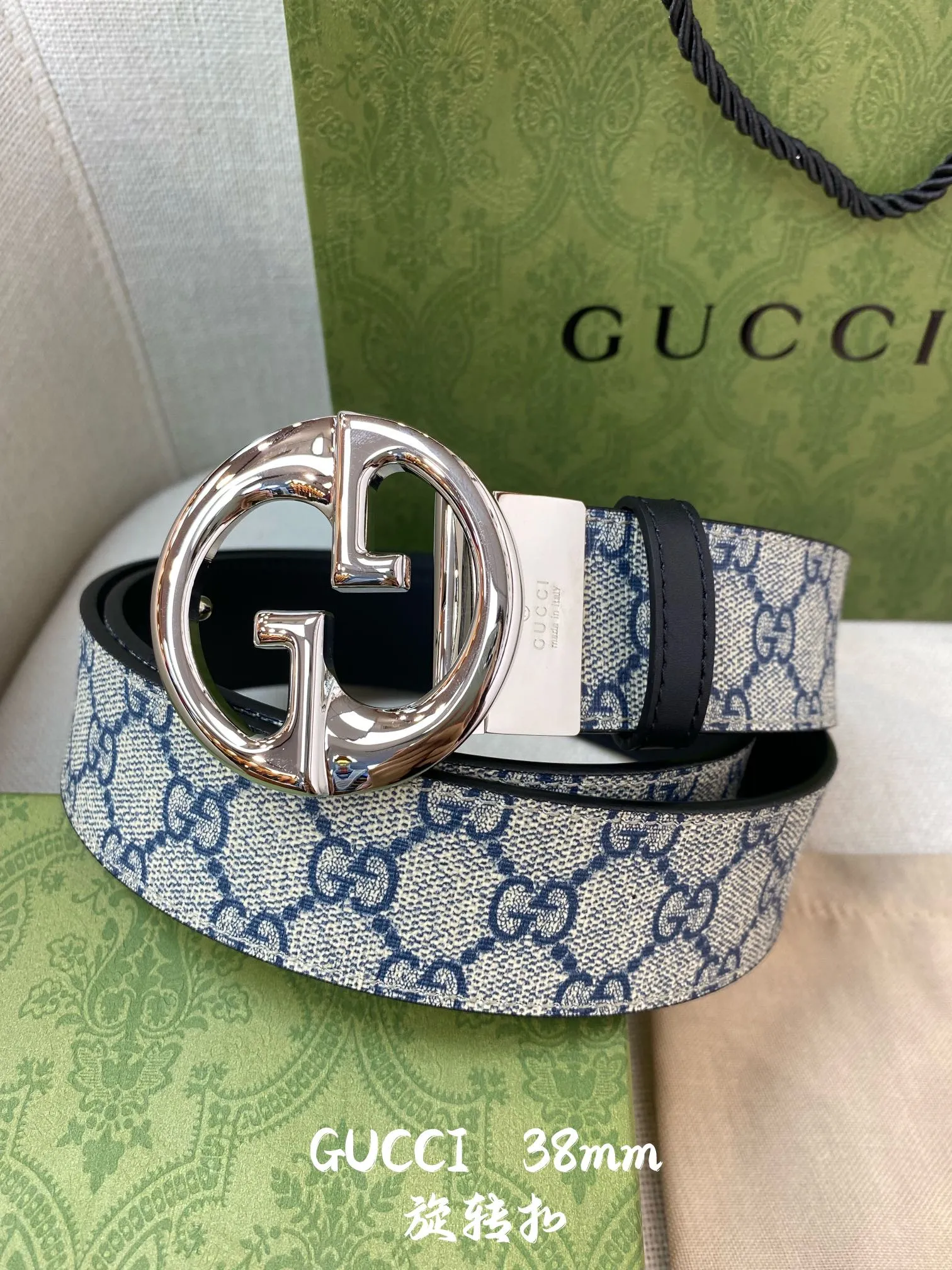Gucci 新作 ブルー GG柄 ベルト 38mm - 画像 (3)