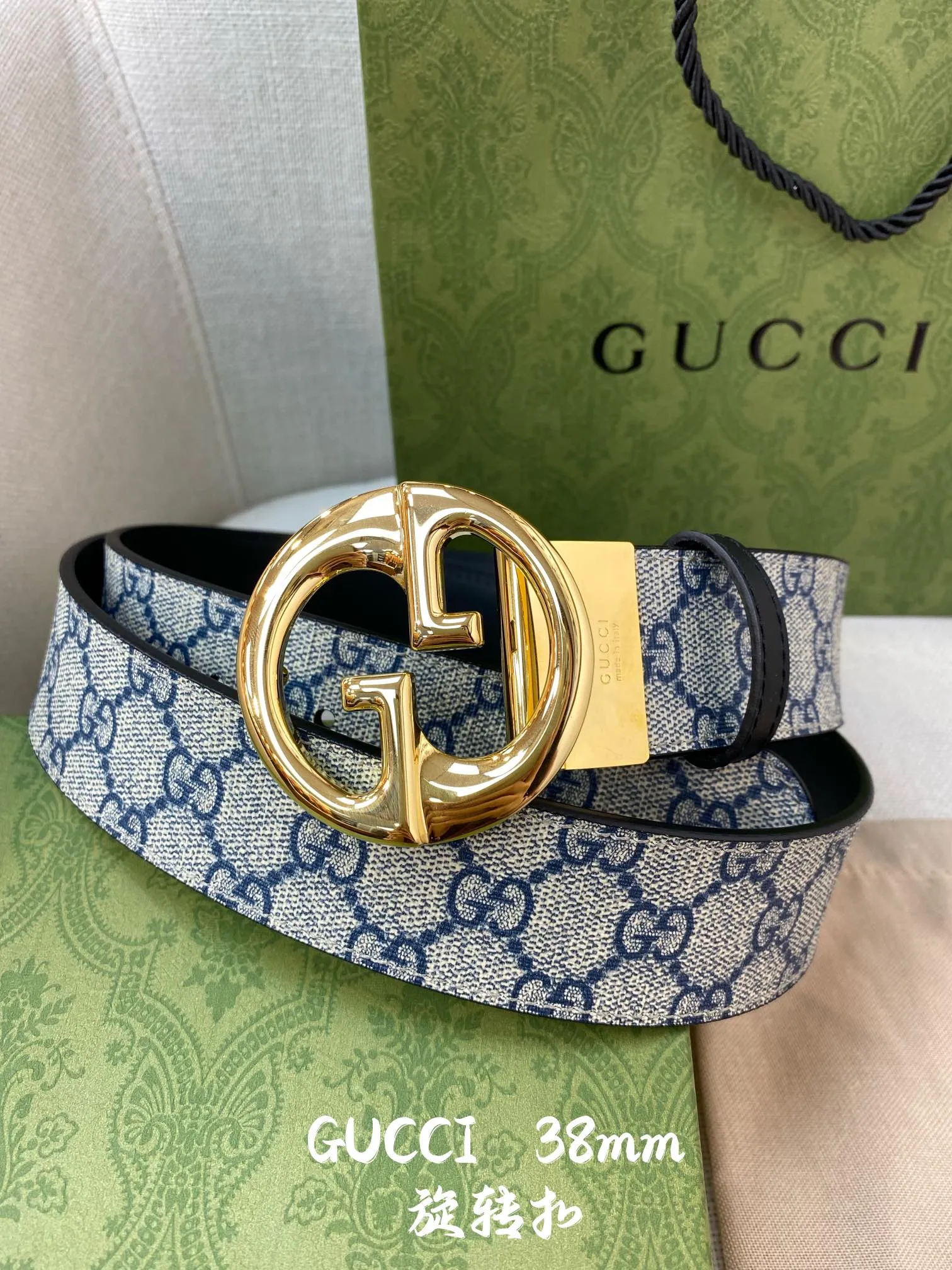 Gucci 新作 ブルー GG柄 ベルト 38mm - 画像 (3)