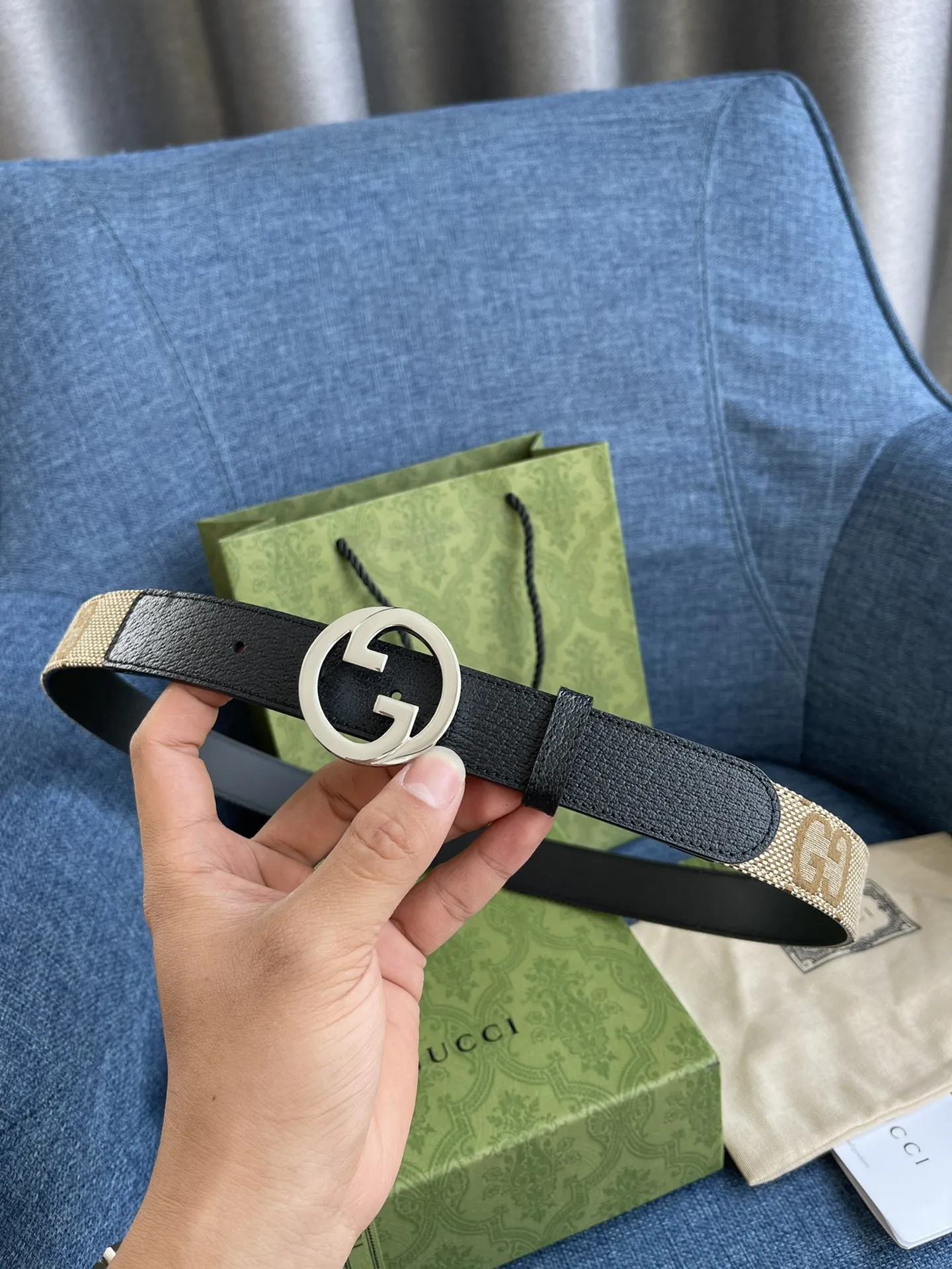 Gucci ベルト ブラックとベージュ - 画像 (6)