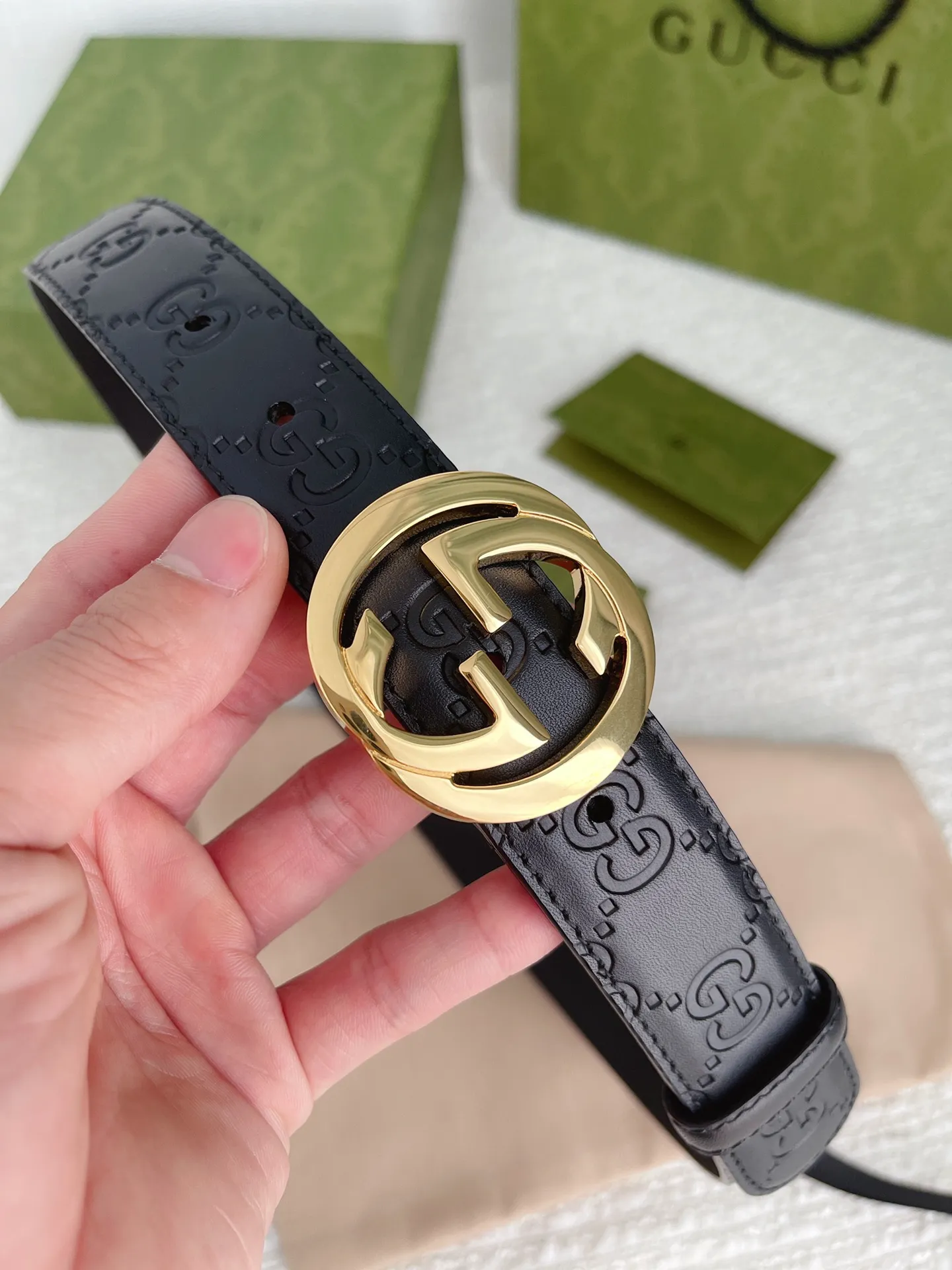 Gucci 3.0cmレディースベルト ブラック GGパターン - 画像 (3)