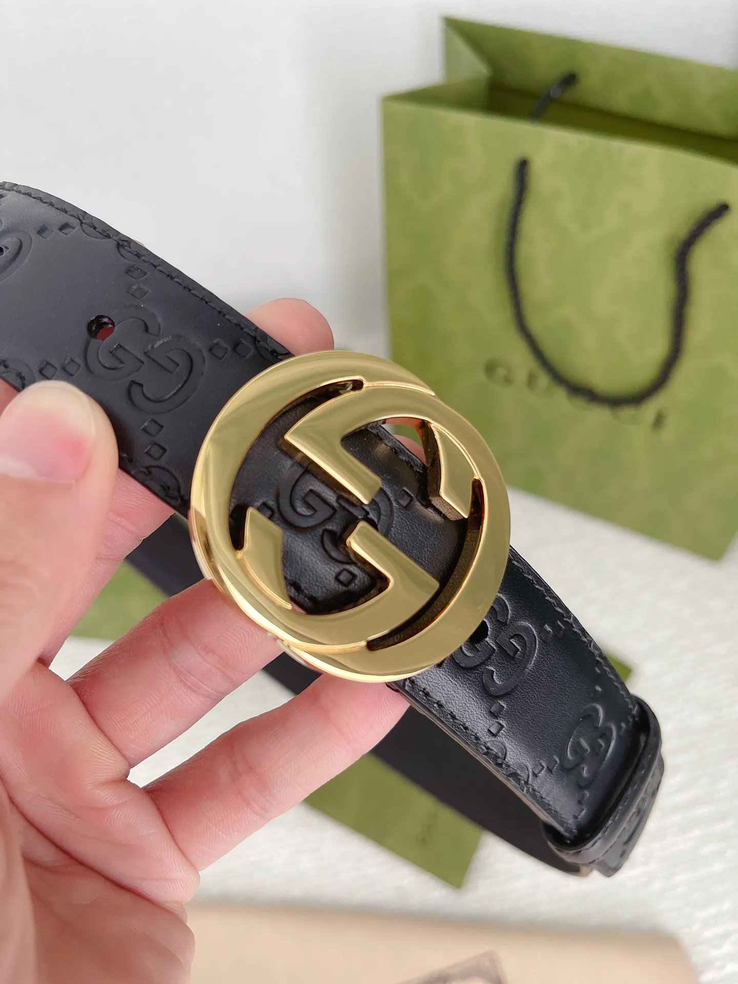 Gucci 3.0cmレディースベルト ブラック GGパターン - 画像 (4)