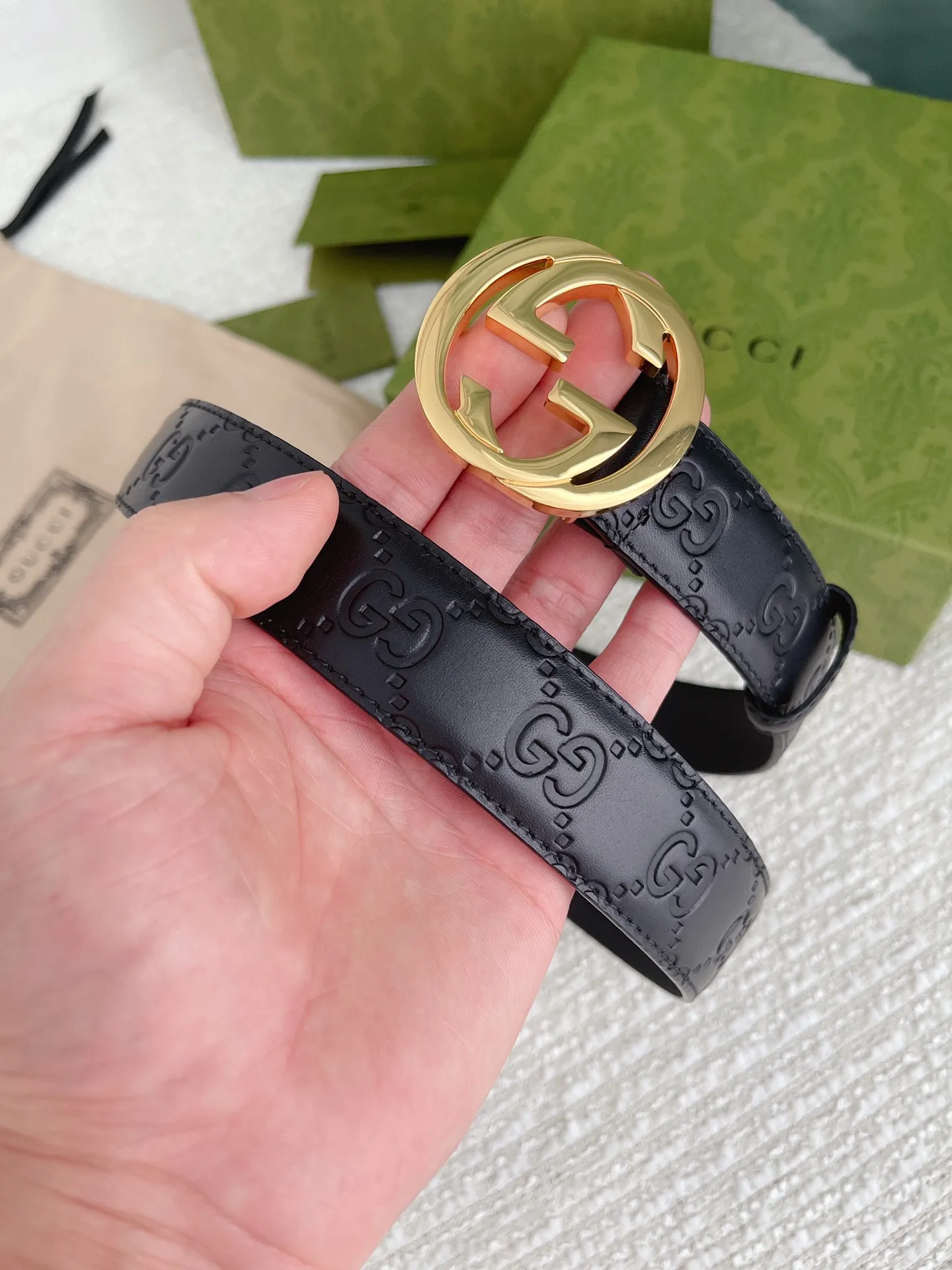 Gucci 3.0cmレディースベルト ブラック GGパターン - 画像 (5)