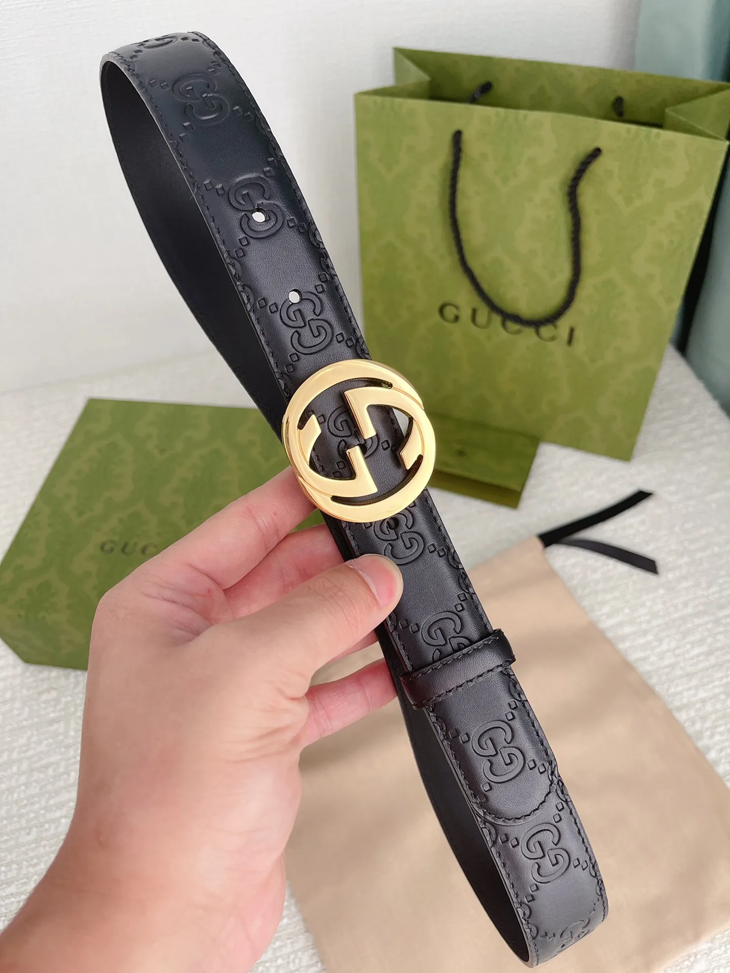 Gucci 3.0cmレディースベルト ブラック GGパターン - 画像 (7)