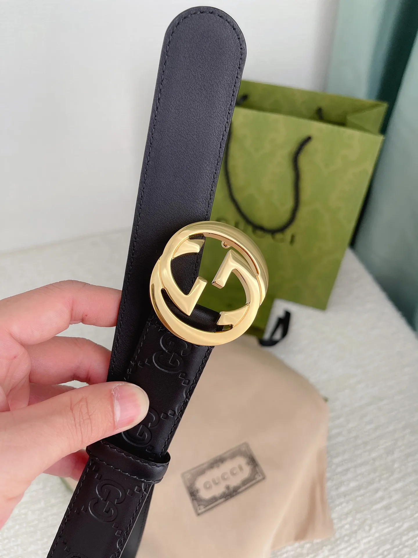 Gucci 3.0cmレディースベルト ブラック GGパターン - 画像 (8)