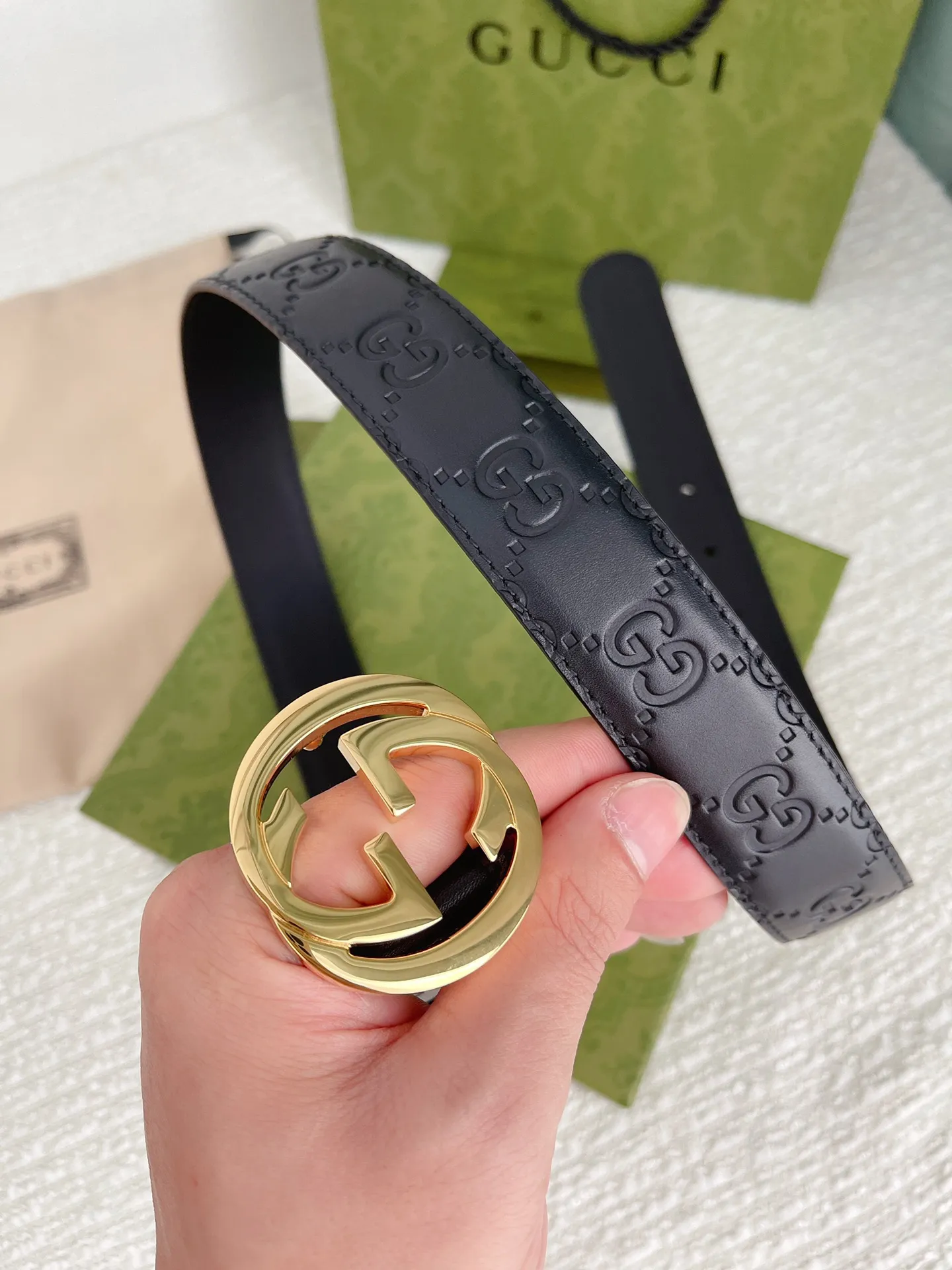 Gucci 3.0cmレディースベルト ブラック GGパターン - 画像 (10)