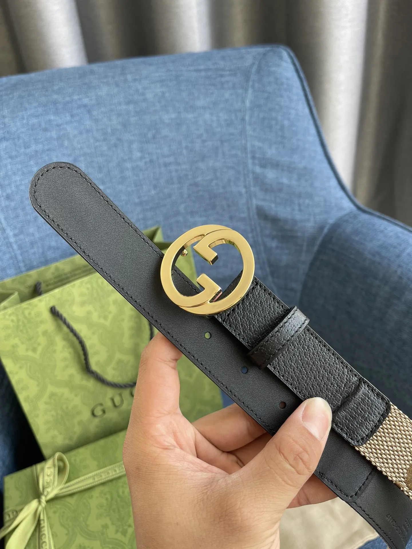 Gucci ベルト ブラックとベージ - 画像 (4)