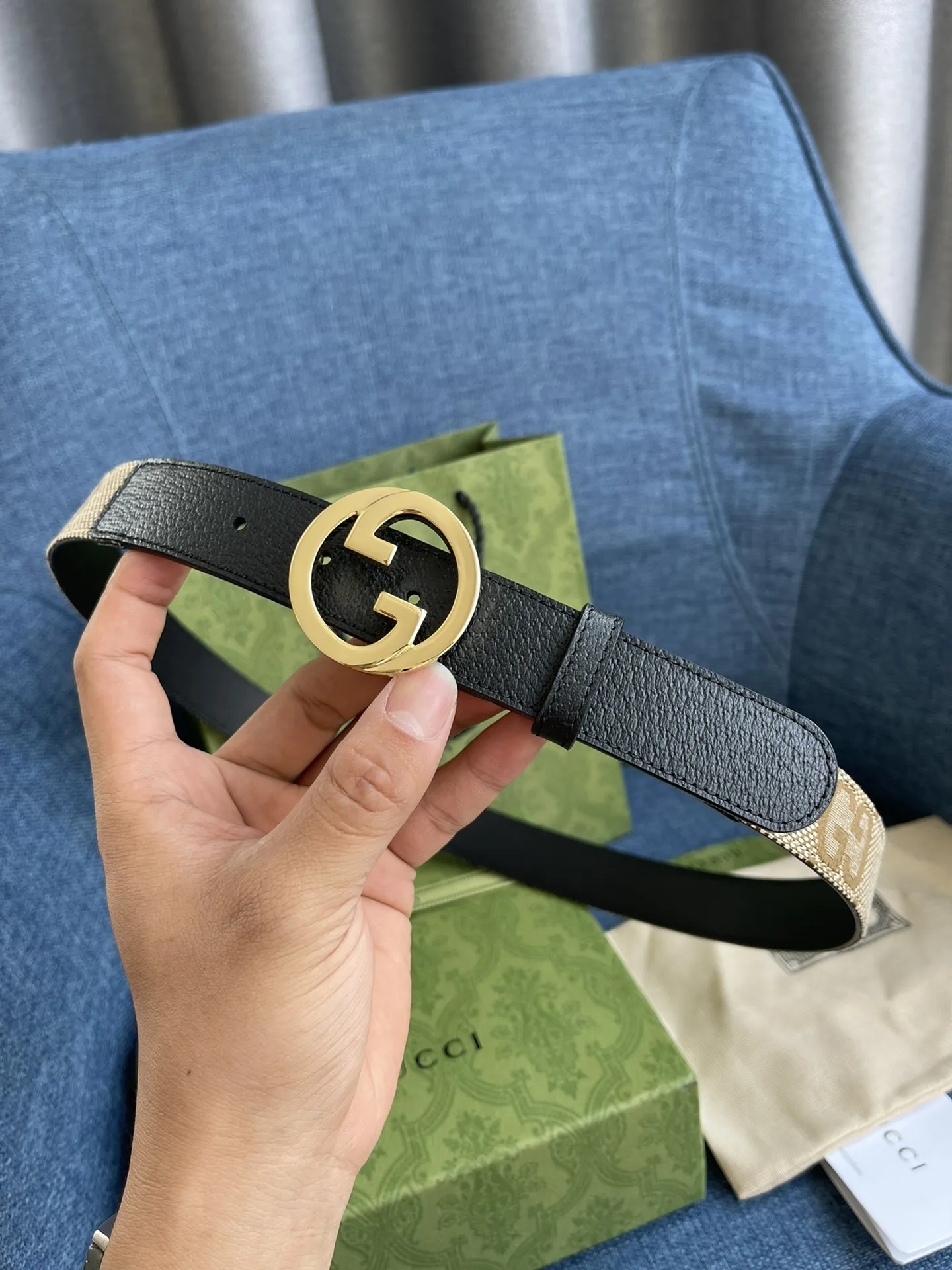 Gucci ベルト ブラックとベージ - 画像 (6)