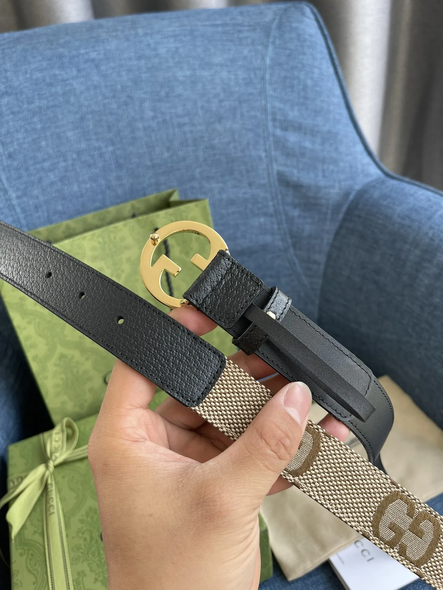 Gucci ベルト ブラックとベージ - 画像 (8)