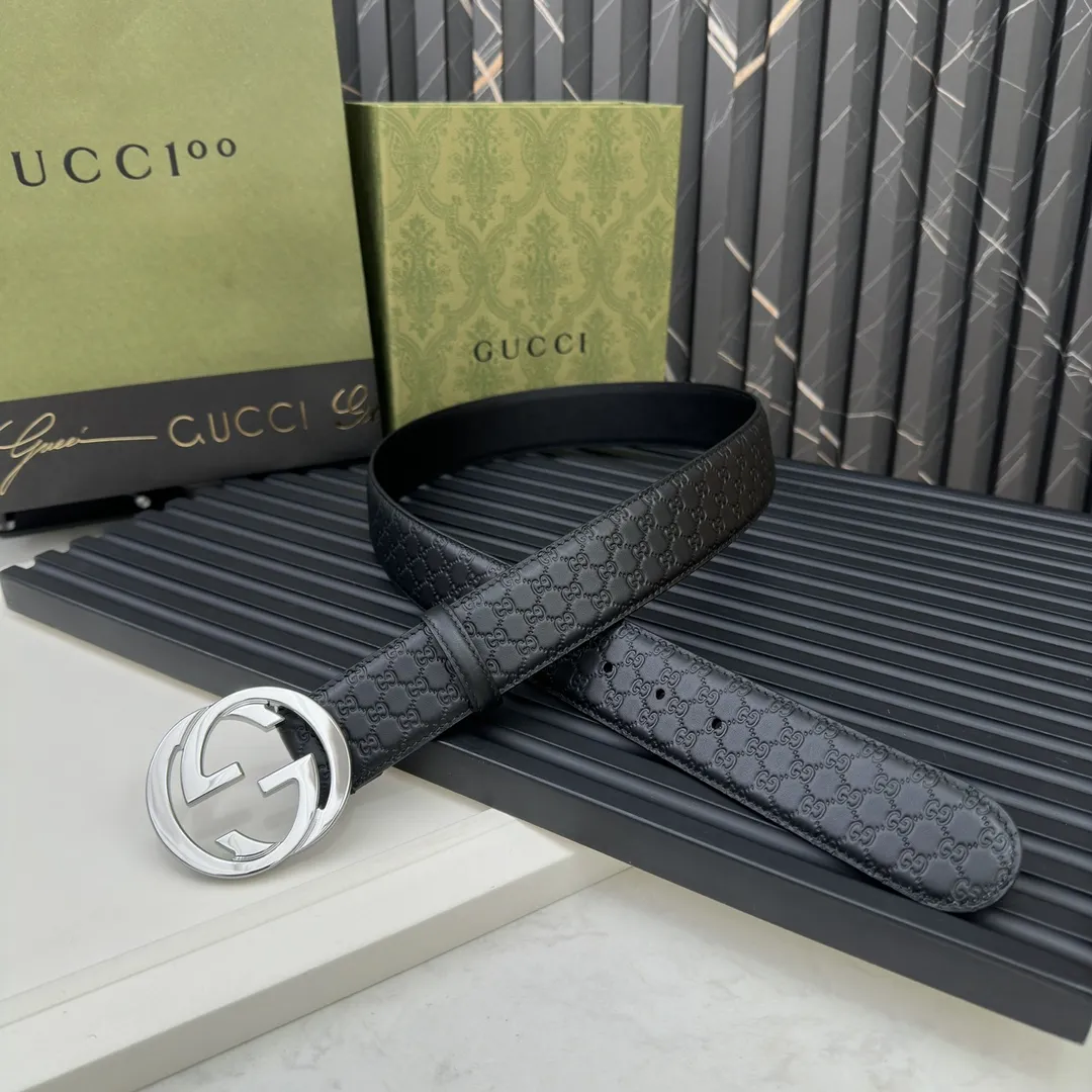 GUCCI 新作ブラックインターロッキングダブルGベルト