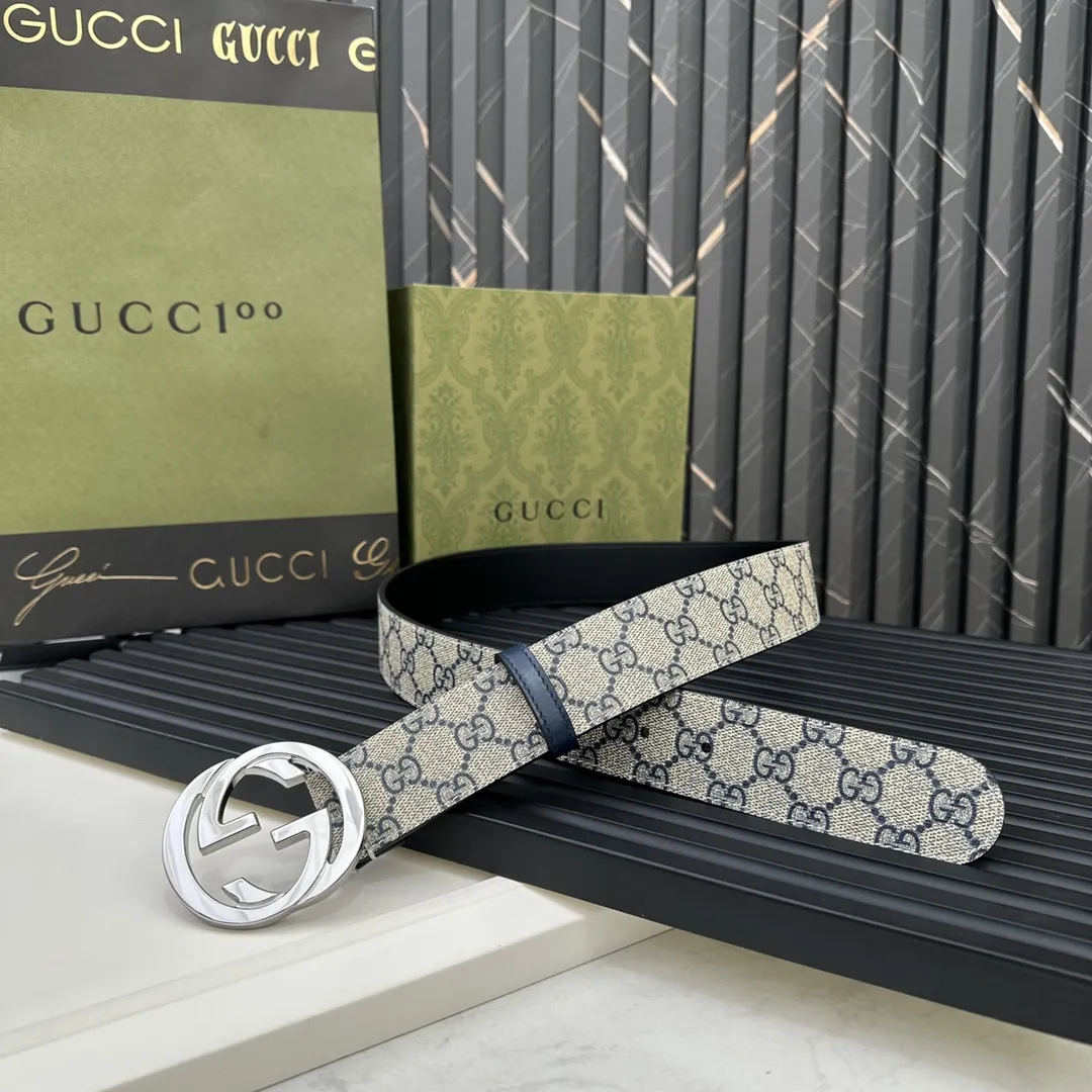 Gucci 新作ベルト グレー GG柄 バイカラー
