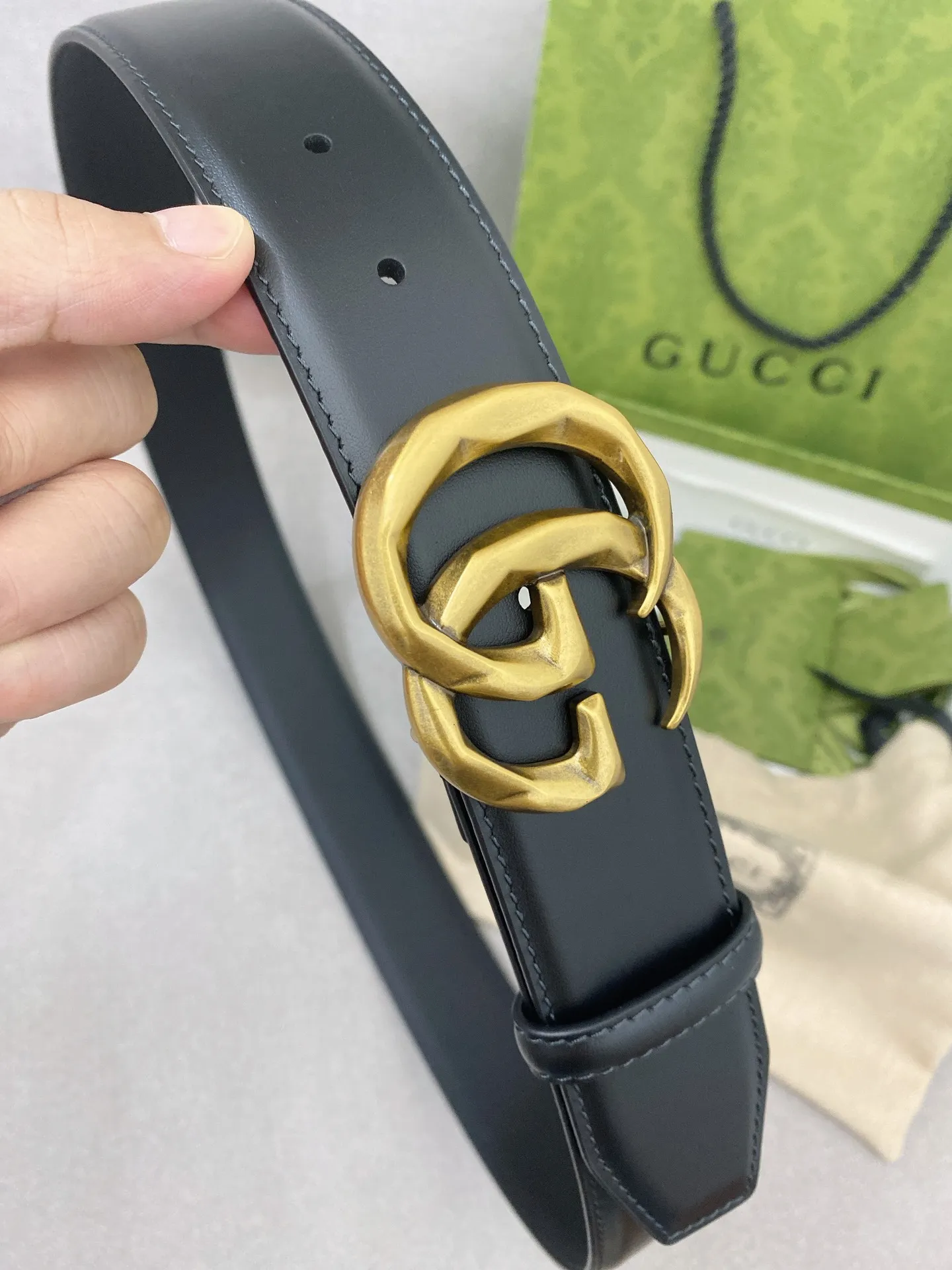 Gucci新作黒ベルトゴールドバックル4cm幅 - 画像 (6)