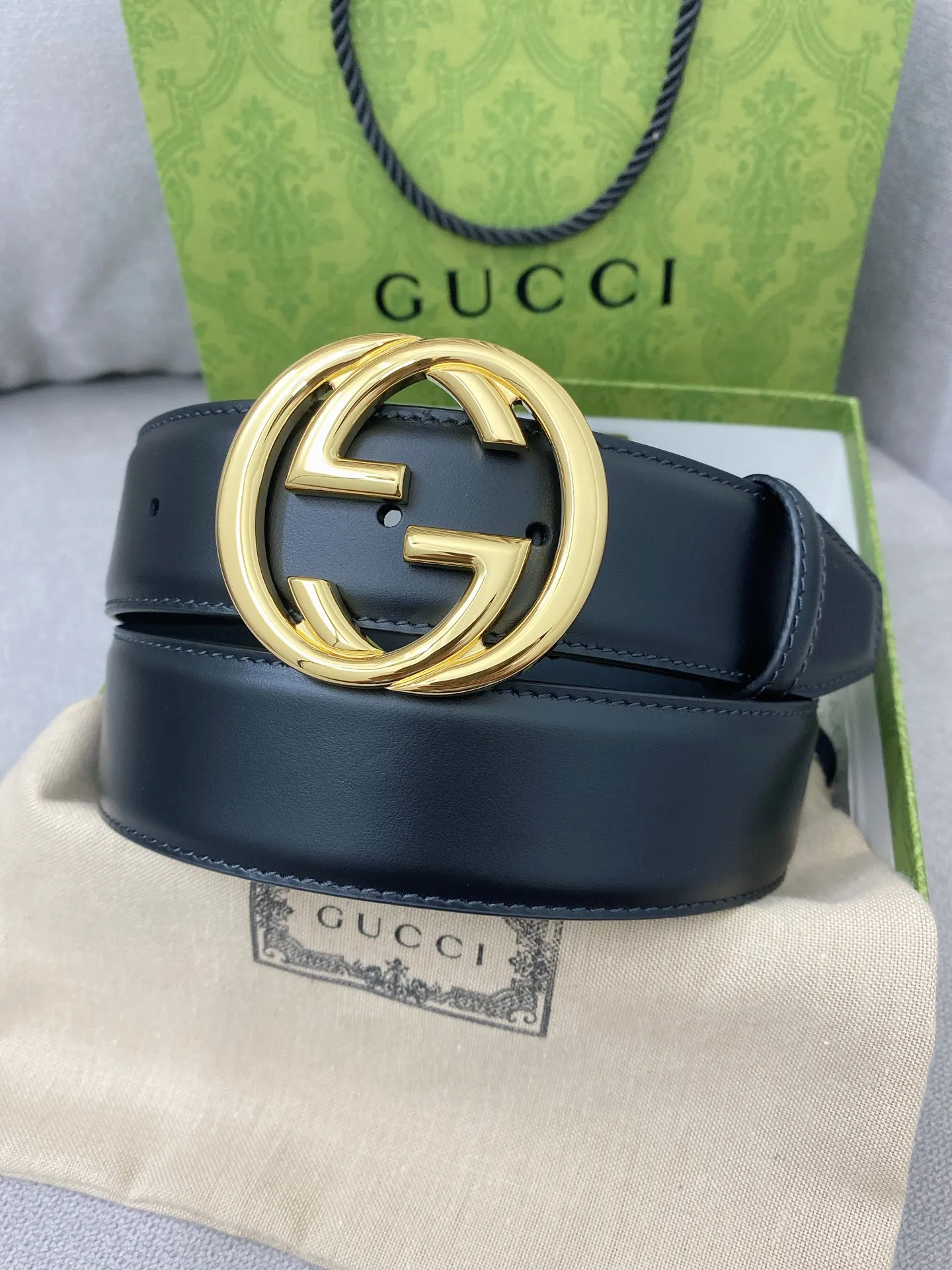 Gucci新作黒ベルトゴールドバックル4cm幅 - 画像 (3)