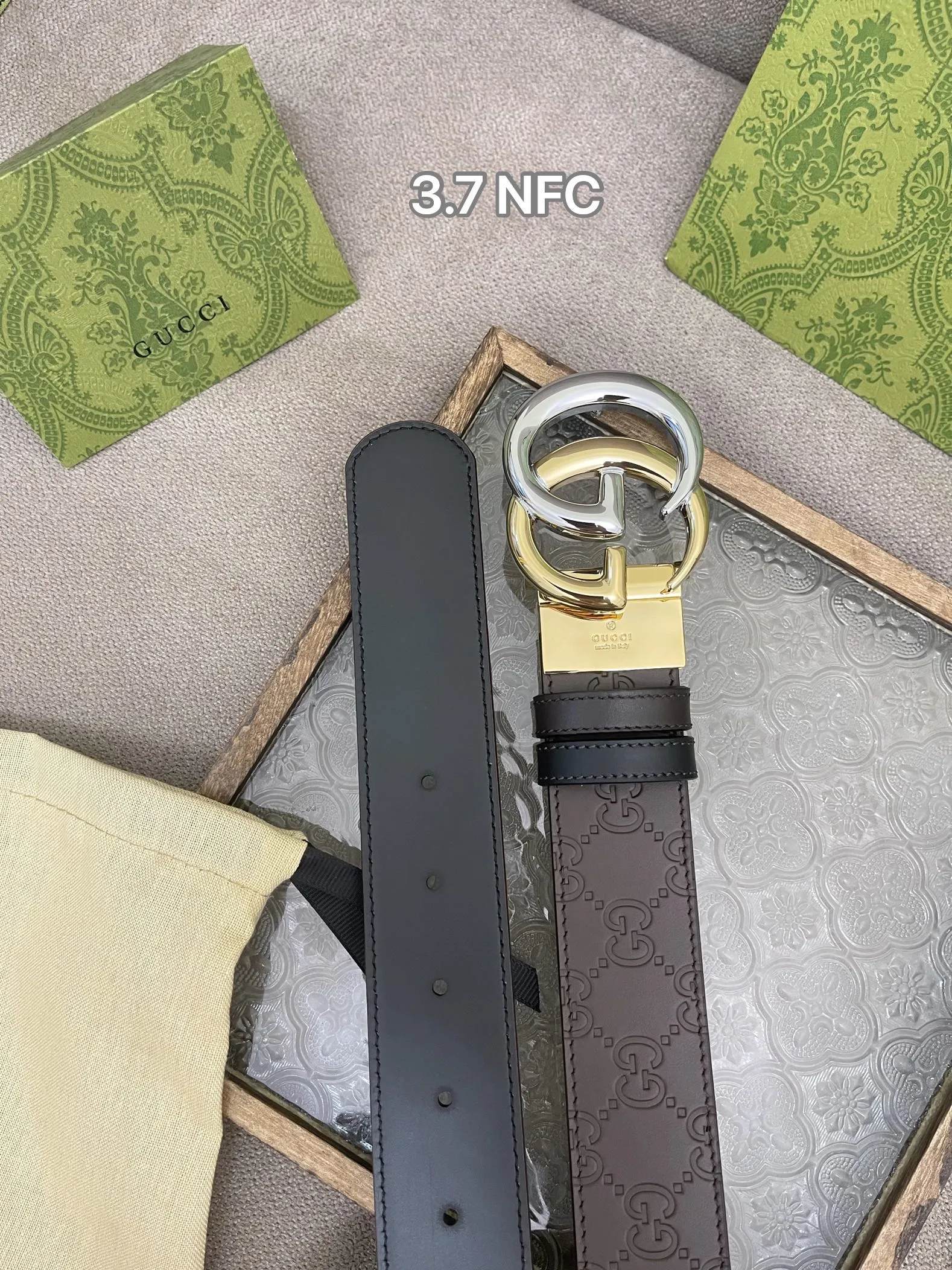 Gucci新作ベルト3.7cmブラウンダブルフェイス - 画像 (3)