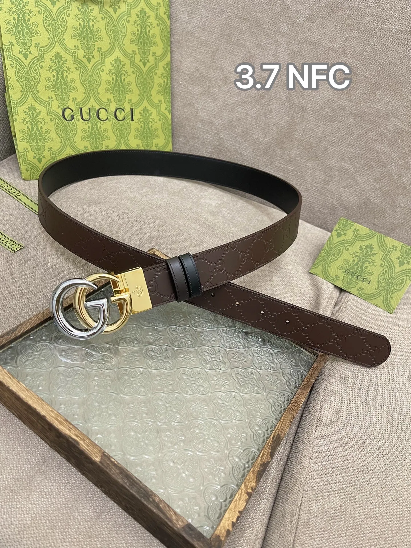 Gucci新作ベルト3.7cmブラウンダブルフェイス - 画像 (5)