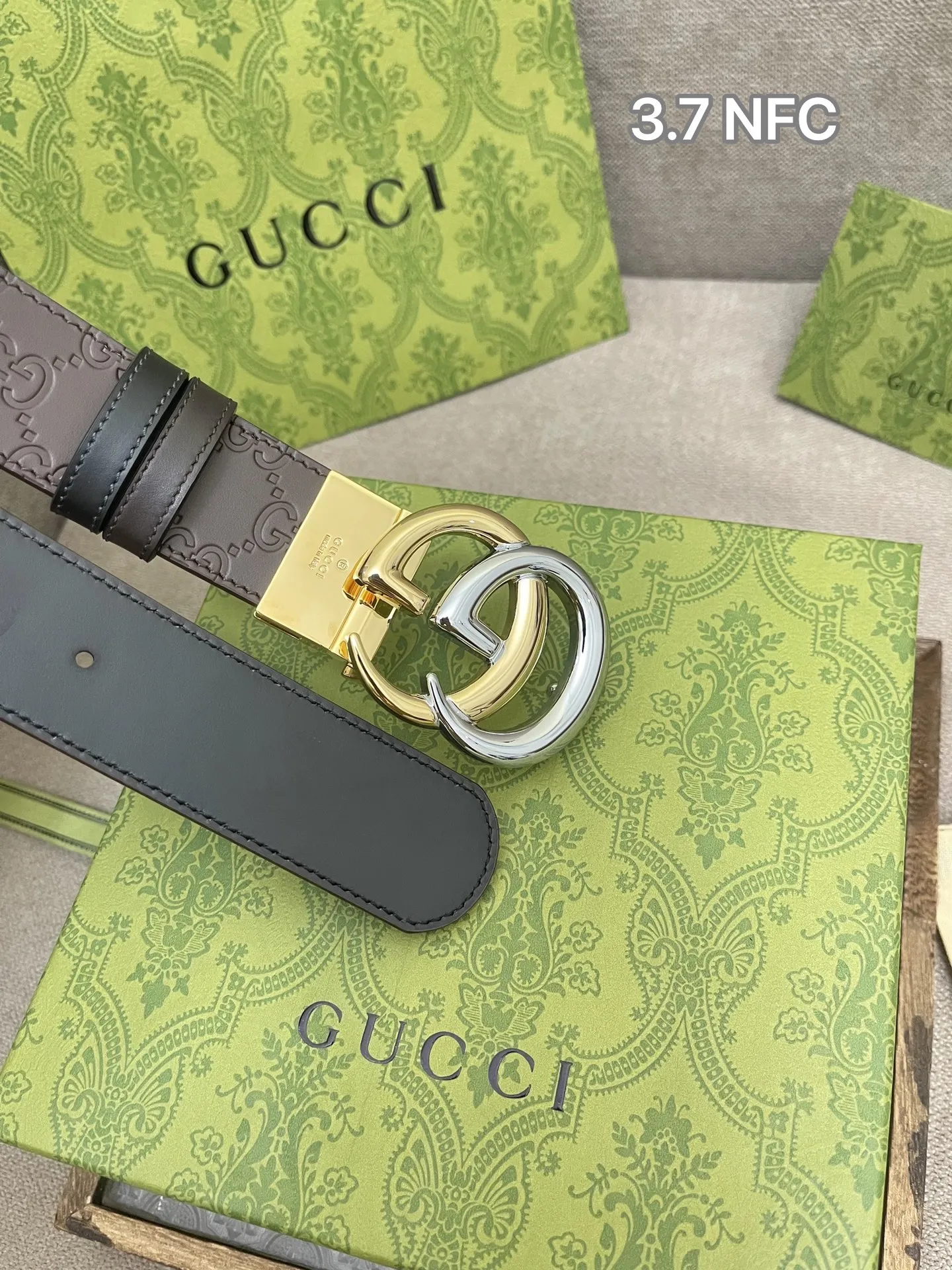 Gucci新作ベルト3.7cmブラウンダブルフェイス - 画像 (6)
