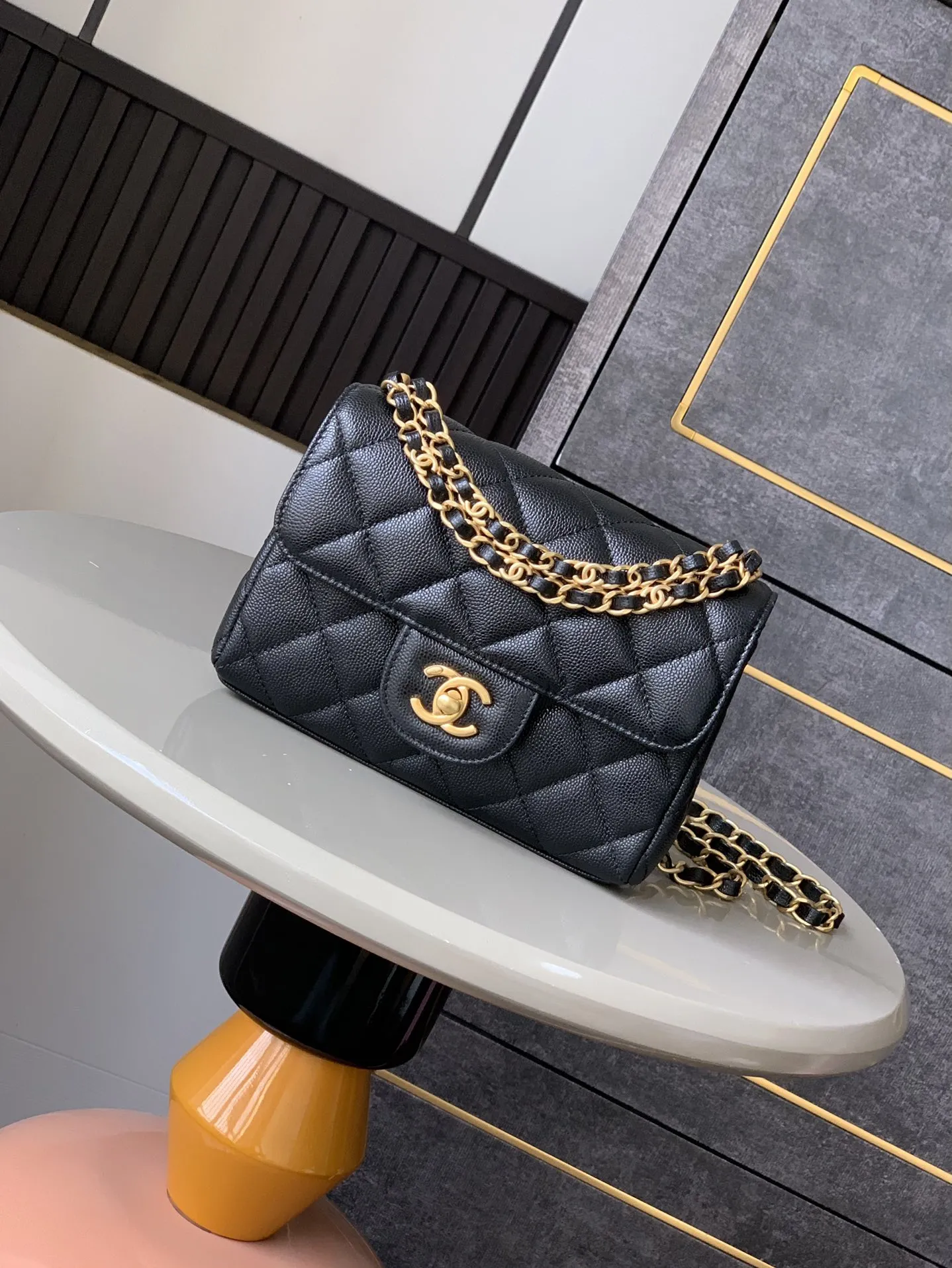 CHANEL ブラック 25P ダブルチェーンバッグ
