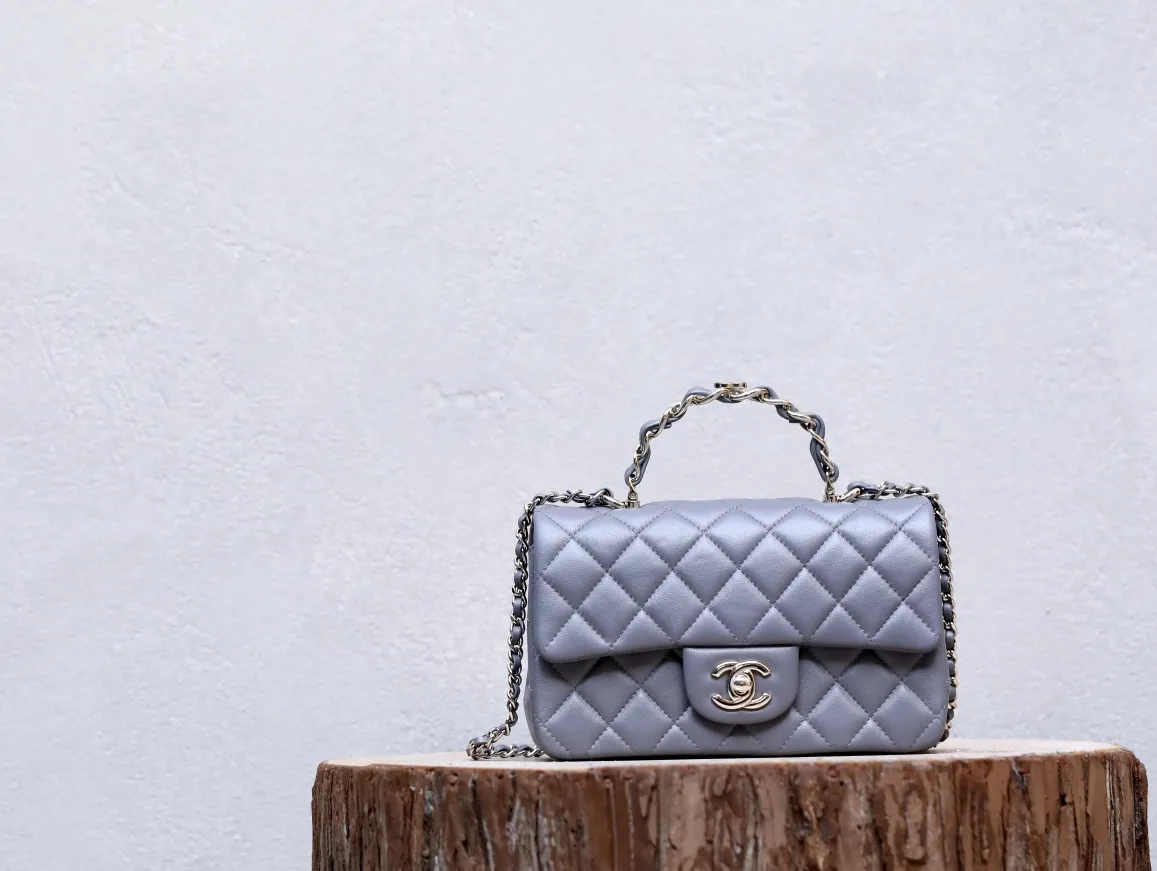 CHANEL 23Kミニハンドル グレー キルティング