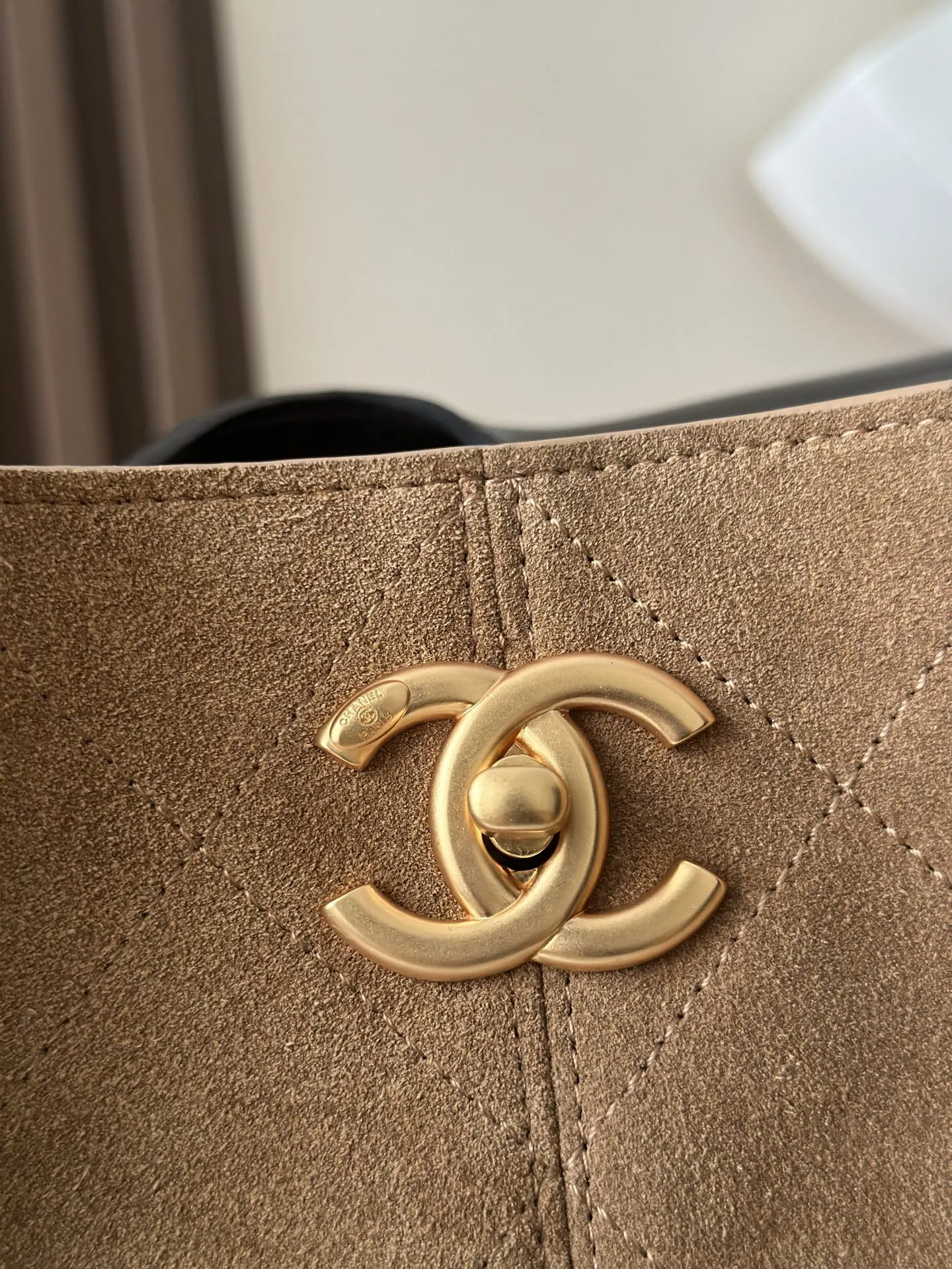 Chanel25A高級手作り坊仔牛革バッグブラウンカラーバイカラーバッグ - 画像 (7)