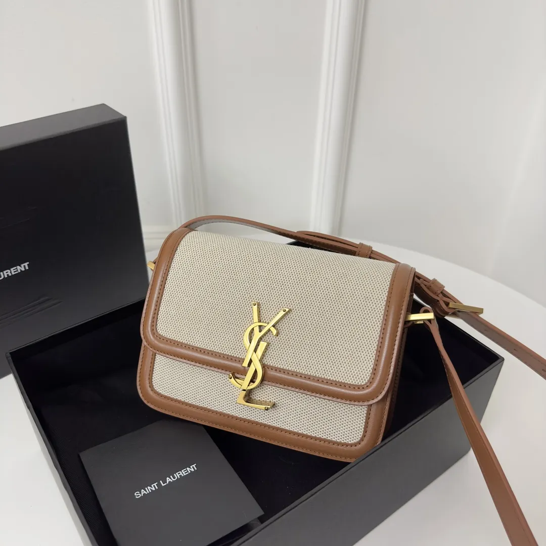 Yves Saint Laurent ベージュ 19cm コットンリネン バッグ - 画像 (3)