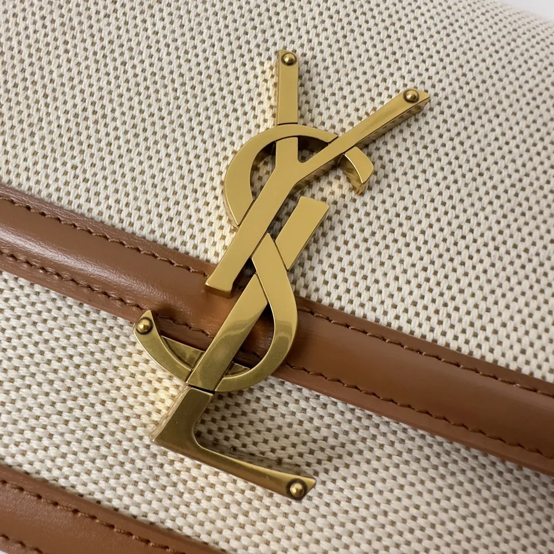 Yves Saint Laurent ベージュ 19cm コットンリネン バッグ - 画像 (4)