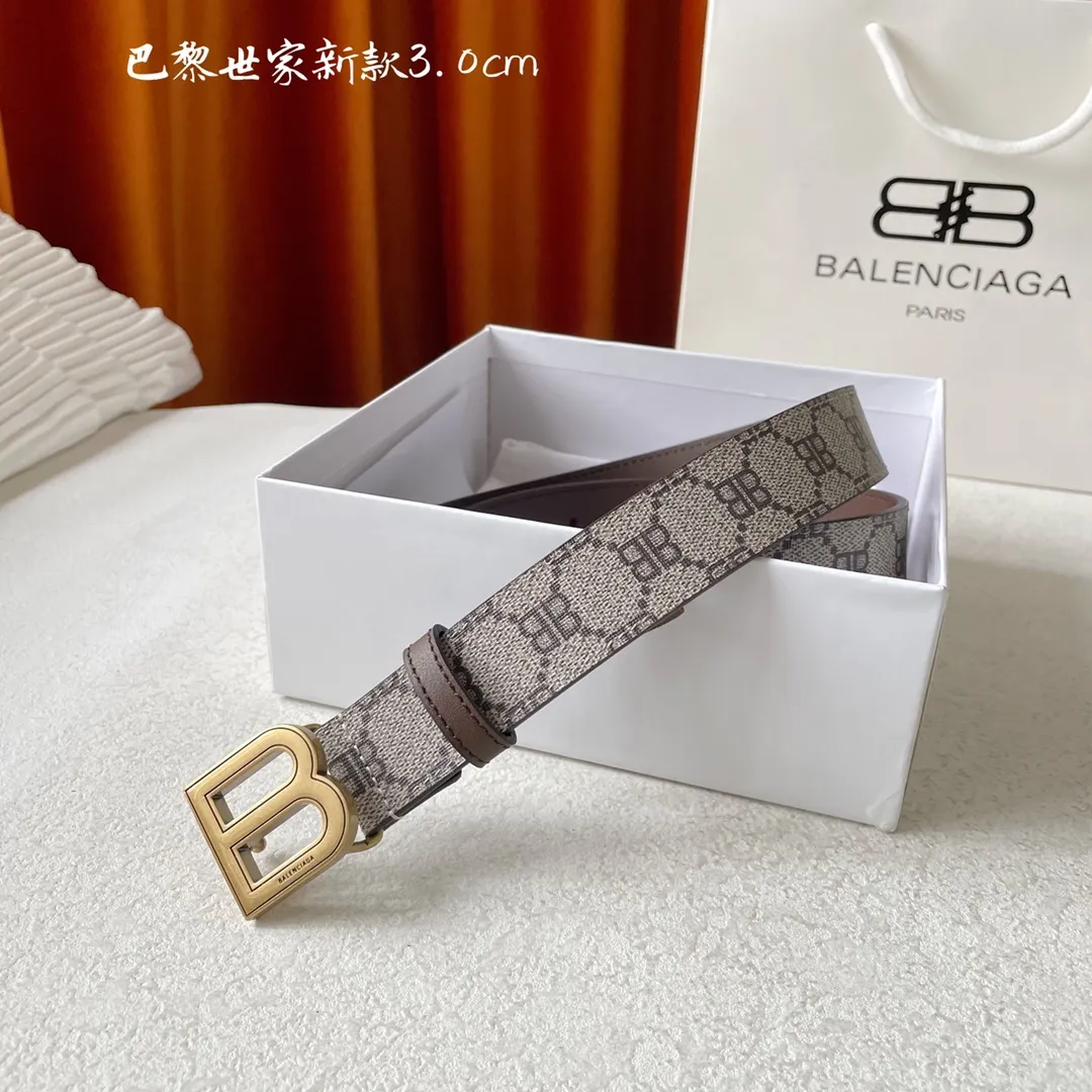 BALENCIAGAベージュレトロバックルベルト3.0cm