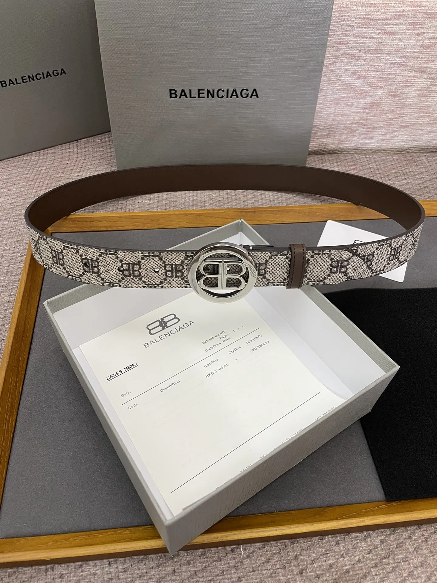 BALENCIAGA 新作ベージュプリントベルト3.0cm - 画像 (7)