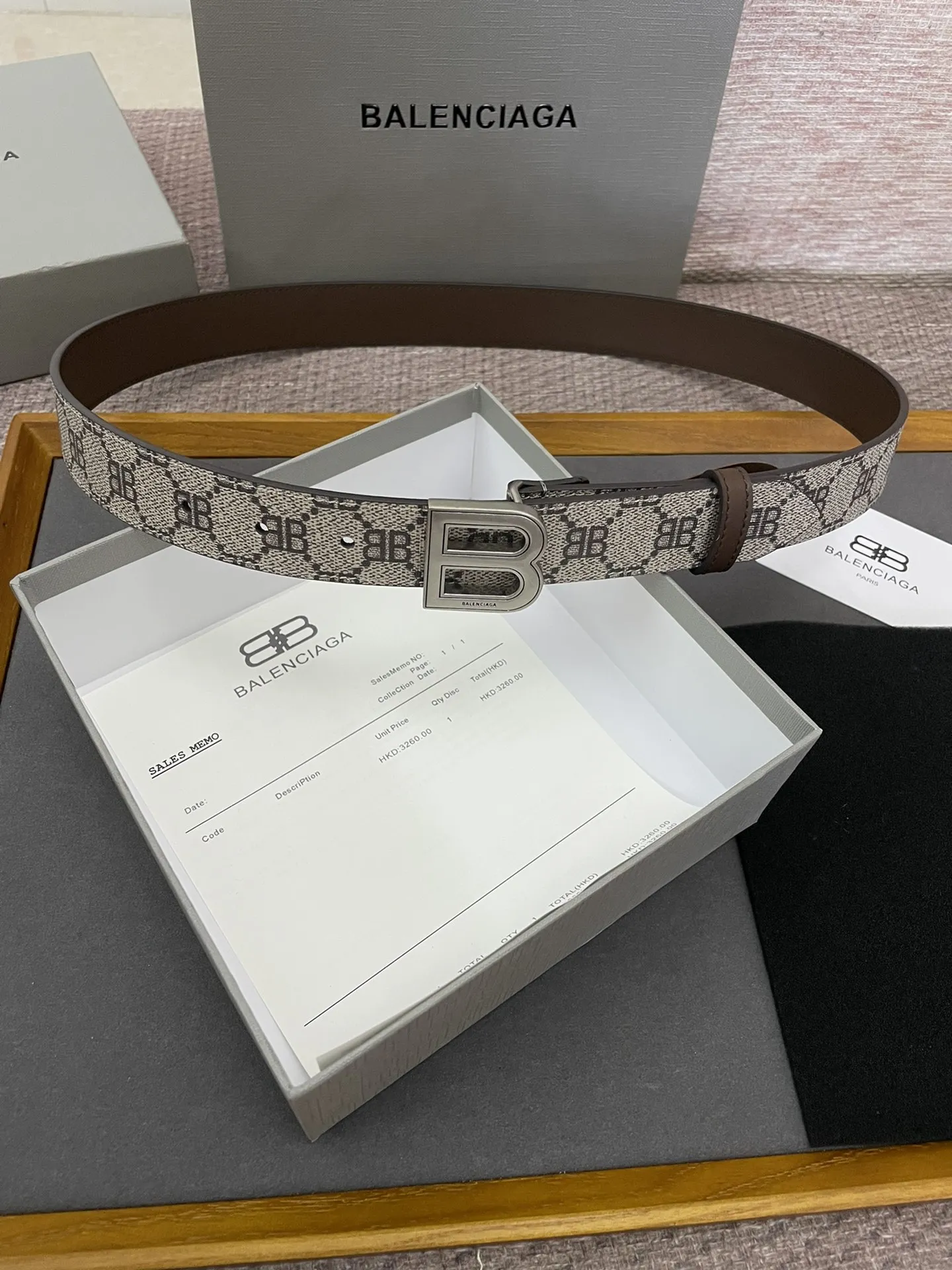 BALENCIAGA 新作ベージュBB柄ベルト3.0cm - 画像 (7)