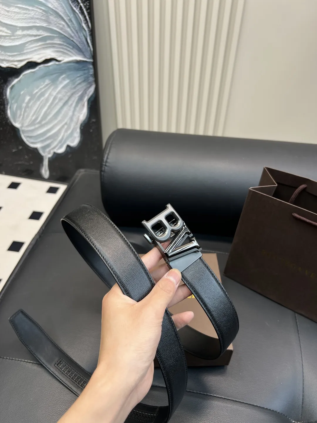 Bottega Veneta 新しい黒の牛革ベルト - 画像 (5)