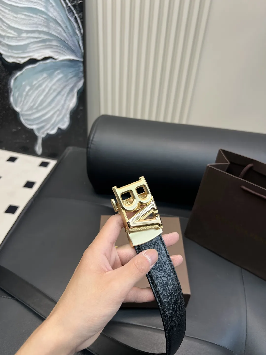 Bottega Veneta 新しい黒の牛革ベルト - 画像 (7)