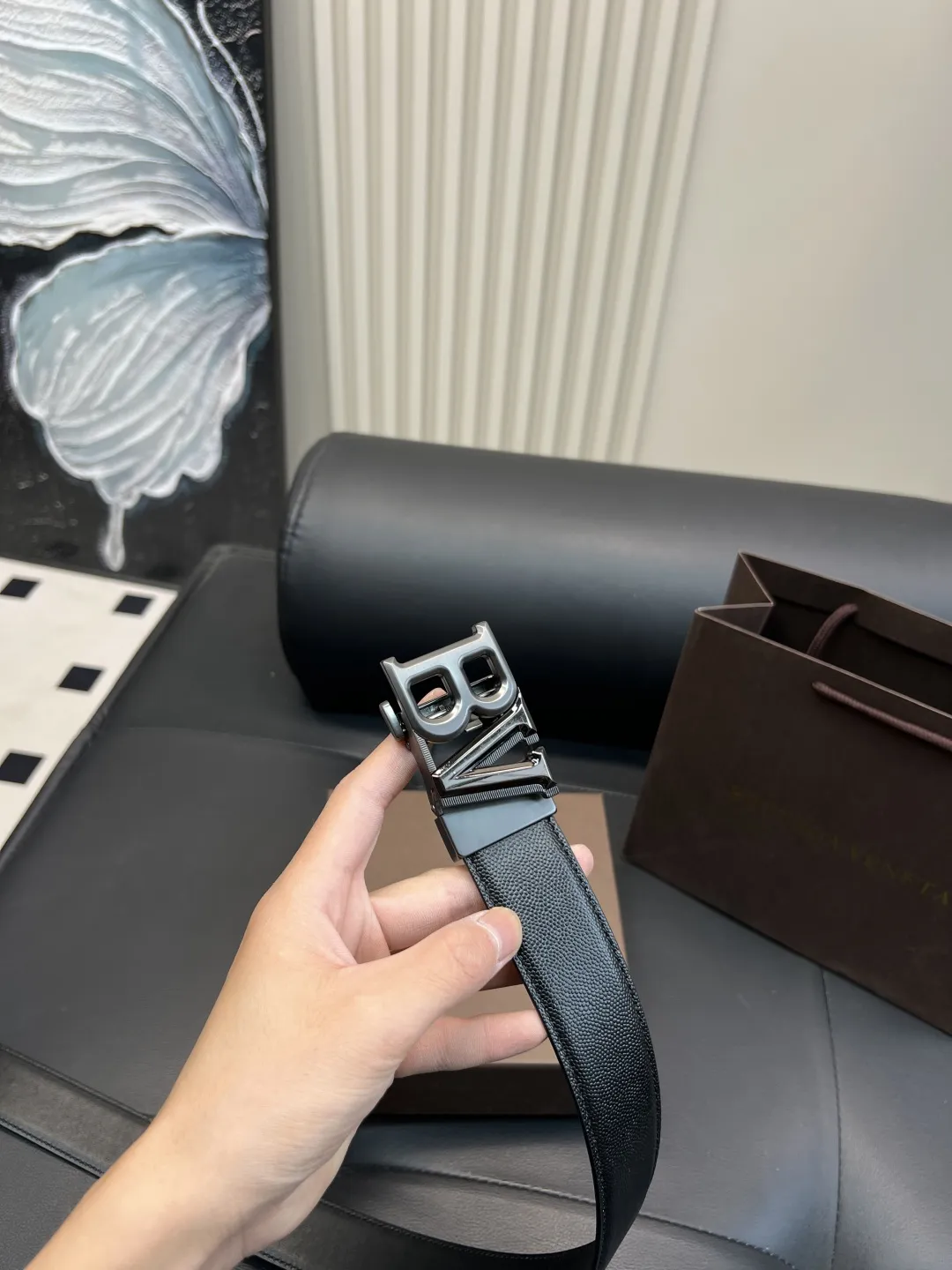 Bottega Veneta 新しい黒の牛革ベルト - 画像 (10)