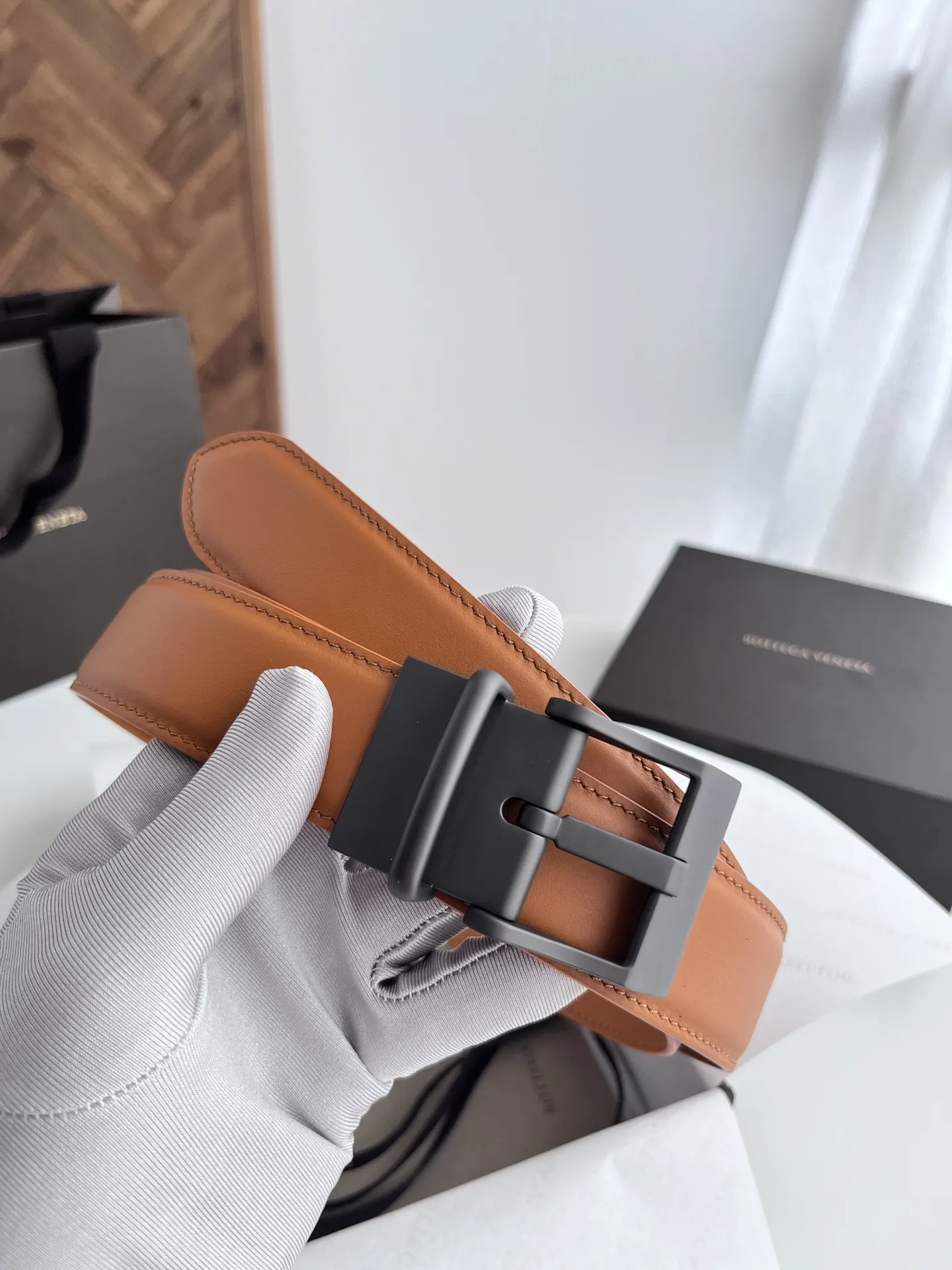 BV 2024新作ダブルフェイス男性用ベルト オレンジ - 画像 (3)