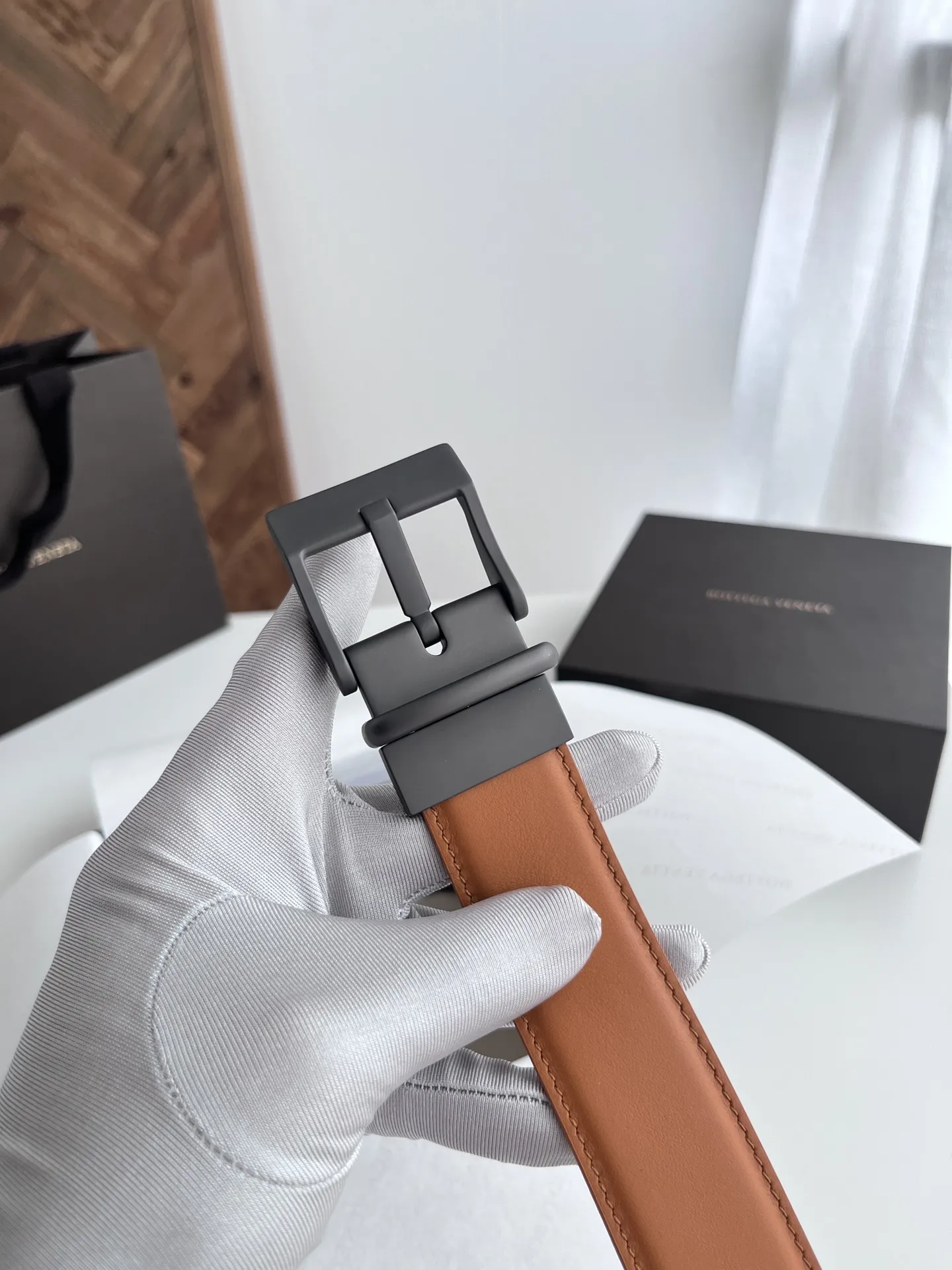 BV 2024新作ダブルフェイス男性用ベルト オレンジ - 画像 (4)