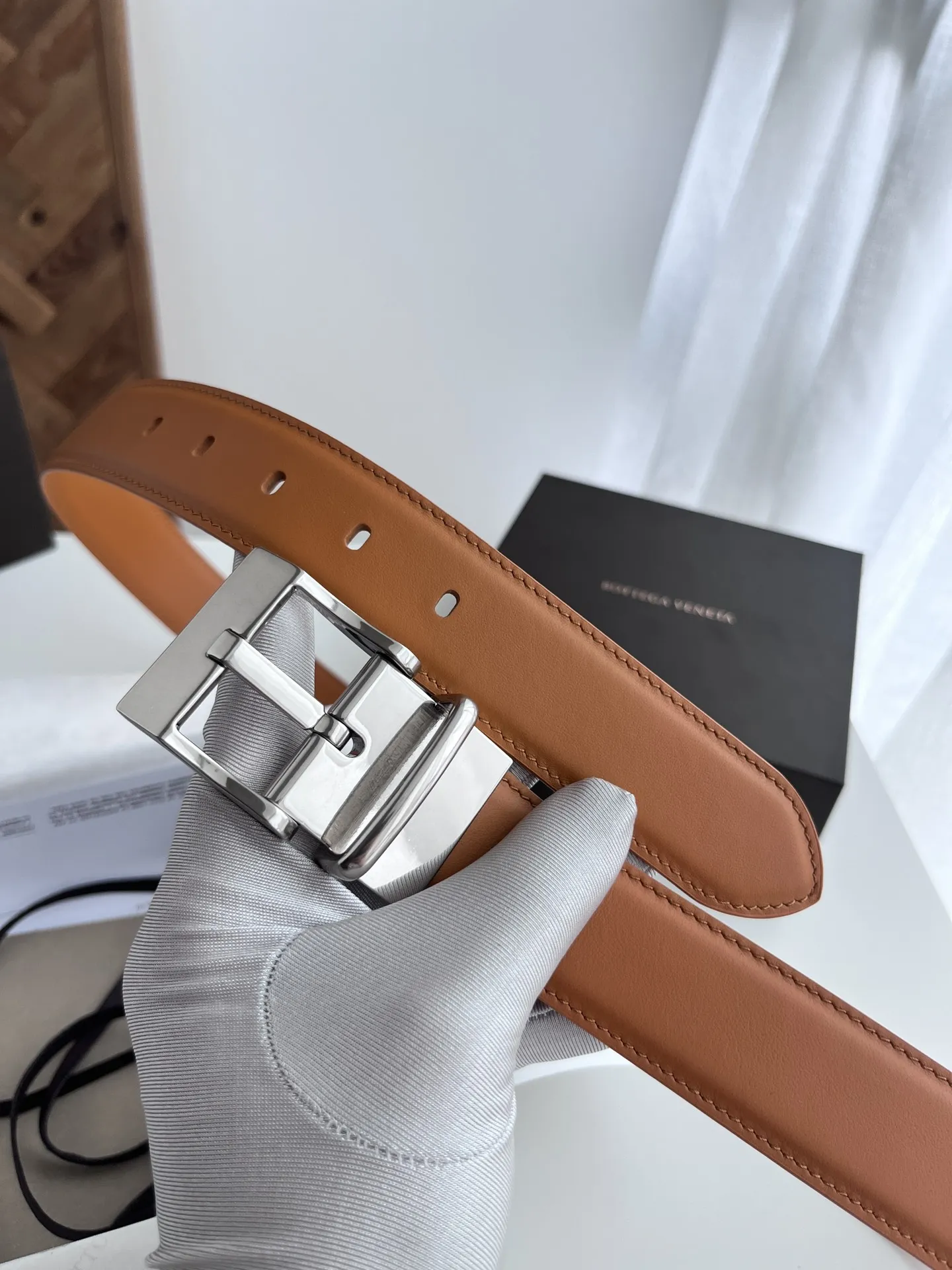 BV新作ダブルフェイス男性用ベルトオレンジ - 画像 (5)