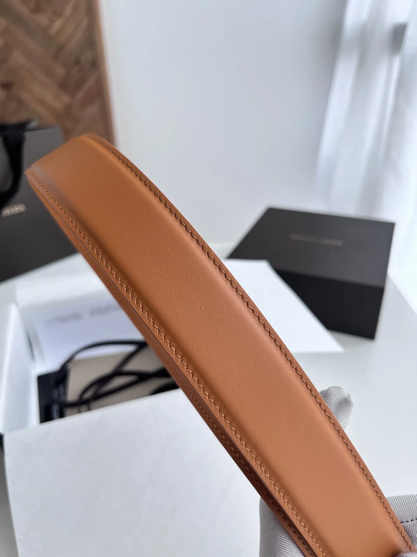 BV新作ダブルフェイス男性用ベルトオレンジ - 画像 (6)