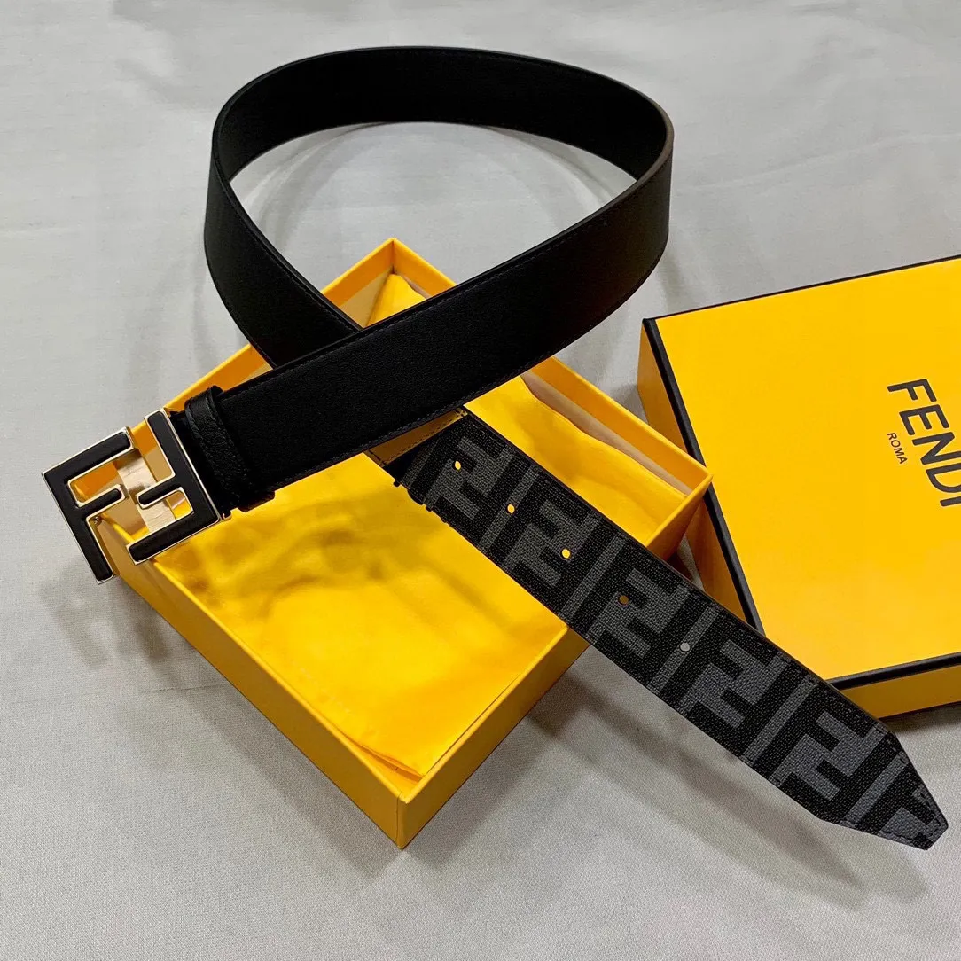 FENDI 新作 黒 38MM 幅広ベルト FFロゴ