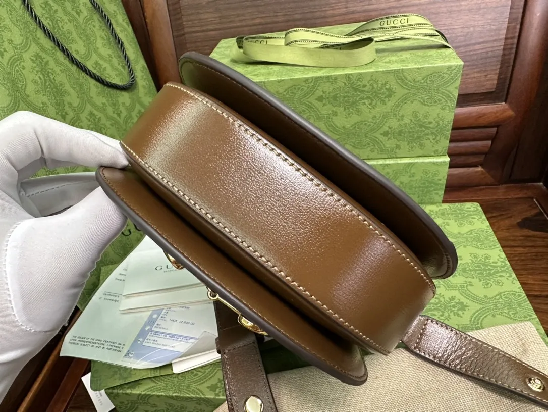 Gucci Horsebit 1955 ミニ斜め掛け鞍型バッグ 茶色 - 画像 (5)