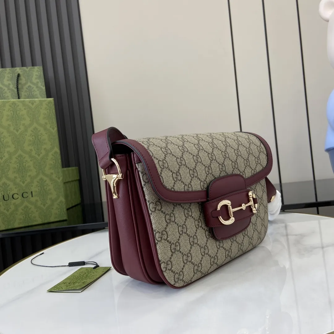Gucci Horsebit 1955 小号リュックサックワインレッドキャンバス - 画像 (3)