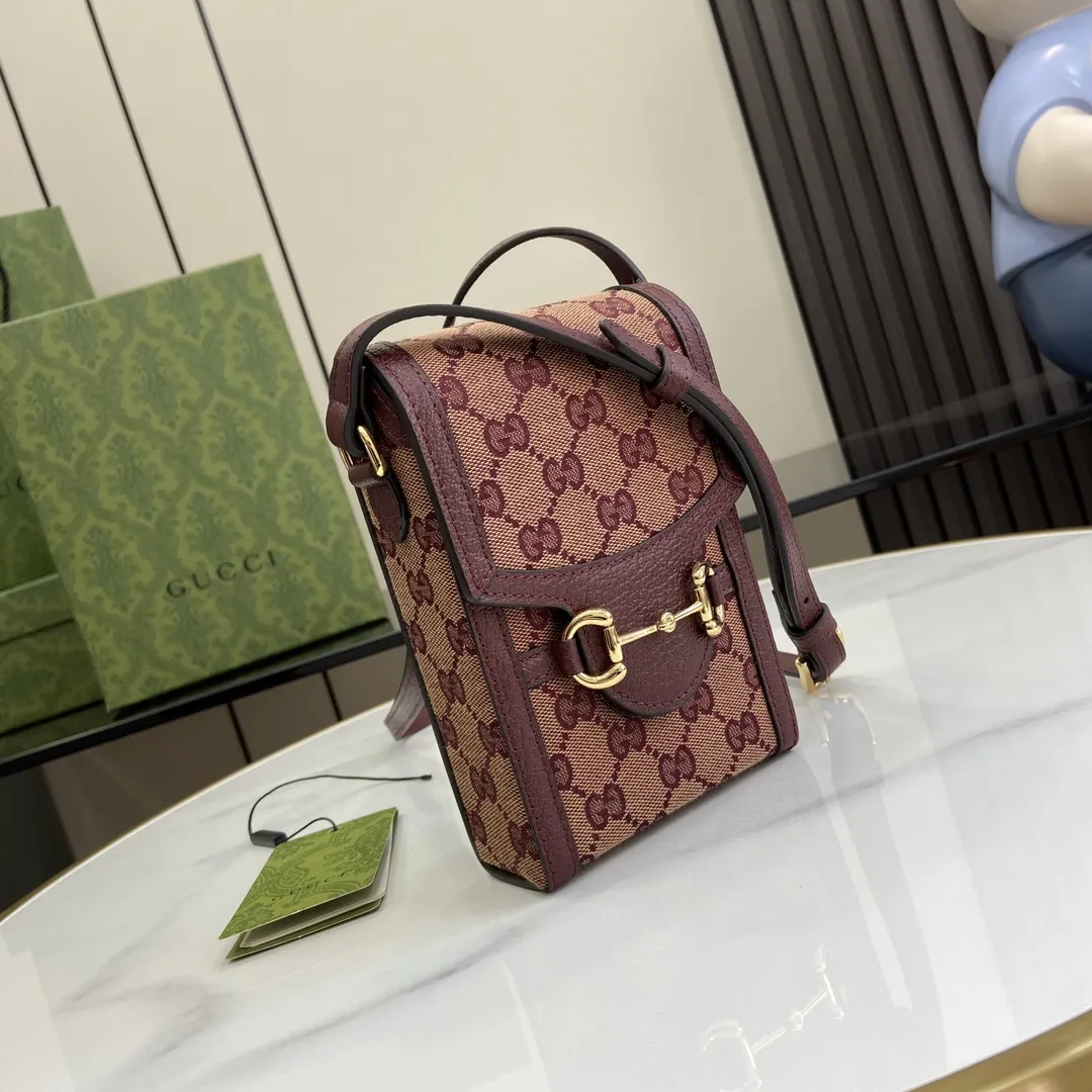 Gucci 馬具バッグ1955 ミニバッグ 酒紅色/キャンバス - 画像 (3)