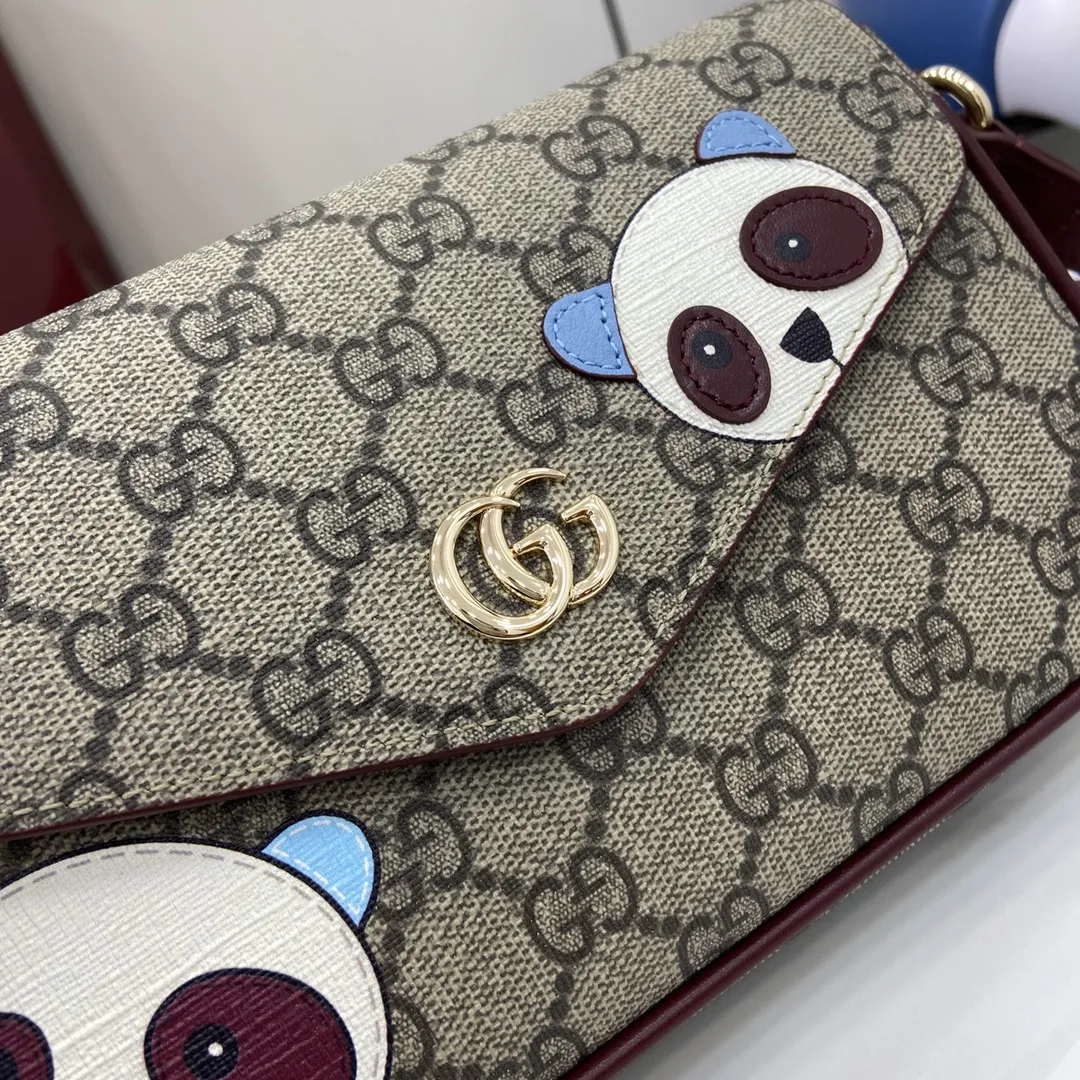 Gucci 猫柄ミニショルダーバッグ 茶色 パンダの図案 - 画像 (6)