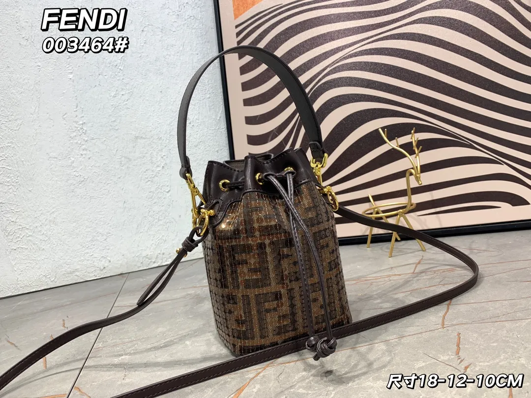 FENDI Mon Tresor バケツ袋手袋 茶色 抽縄デザイン - 画像 (3)