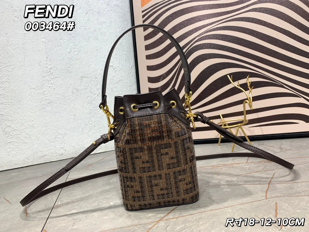 FENDI Mon Tresor バケツ袋手袋 茶色 抽縄デザイン - 画像 (4)