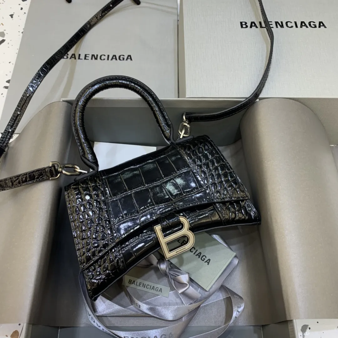 Balenciaga クロコダイルブラックシルバーバックル ハンドバッグ