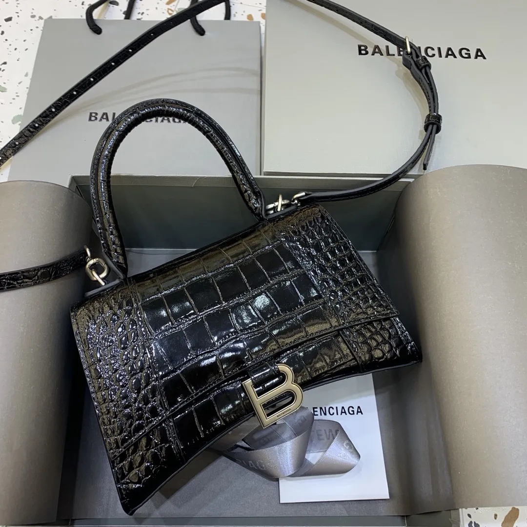 Balenciaga クロコダイルブラックシルバーバックル ハンドバッグ