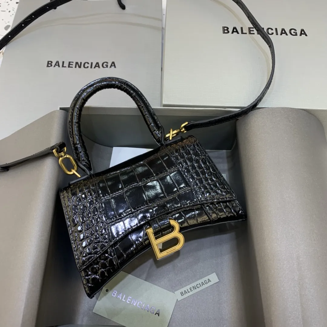 BALENCIAGA クロコダイルブラック ゴールド金具 ハンドバッグ